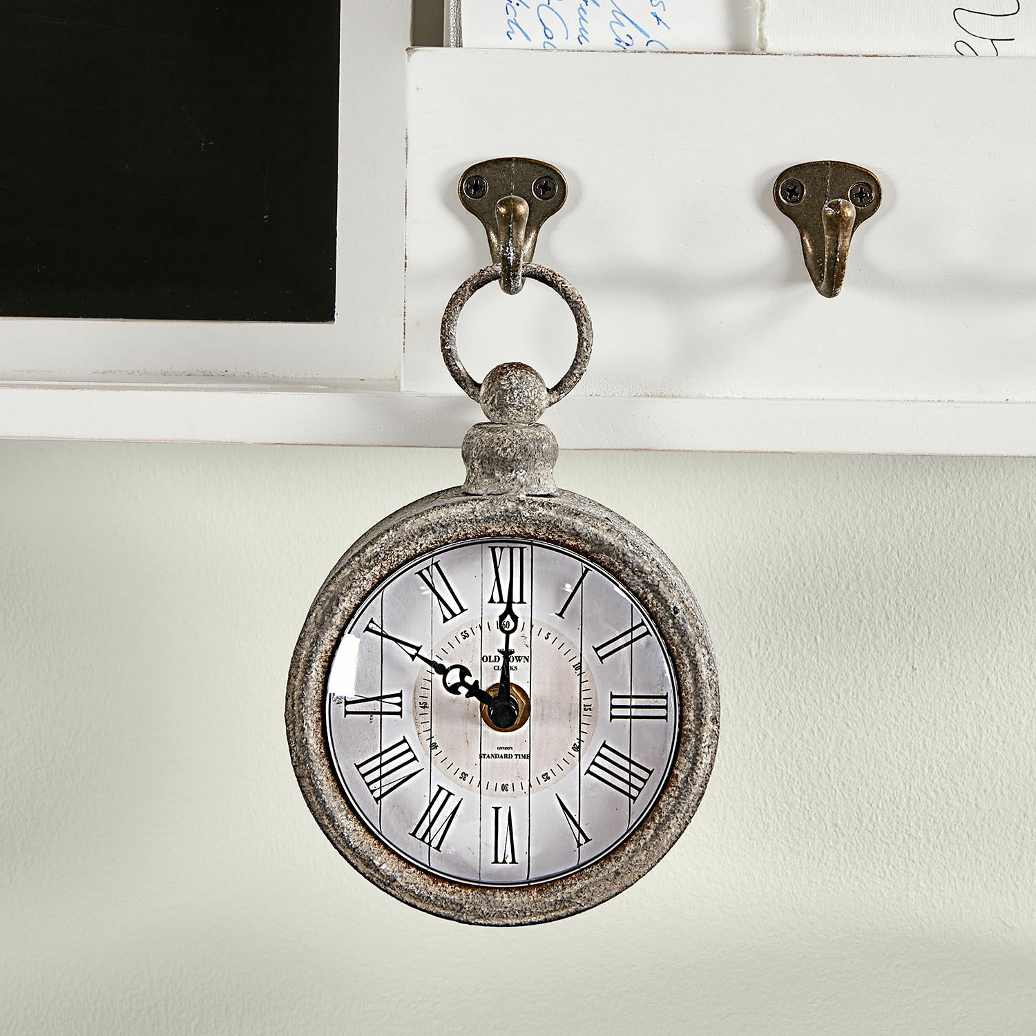Wandklok Vivacique Vintage wandklok van grijs metaal met Romeinse cijfers, decoratieve retro stijl