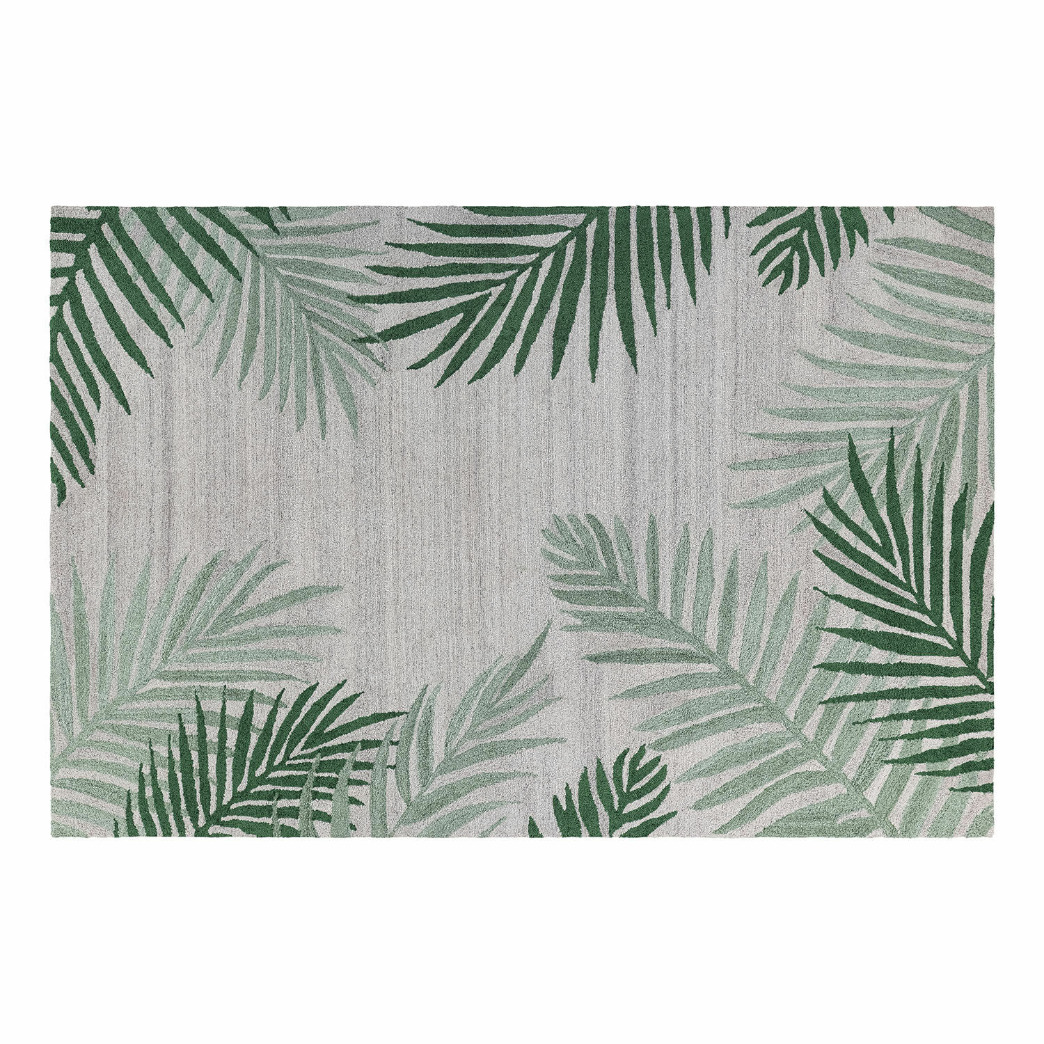 Vloerkleed voor binnen en buiten Marly Vloerkleed met groen bladpatroon op grijze achtergrond, synthetisch materiaal, interieurdecoratie