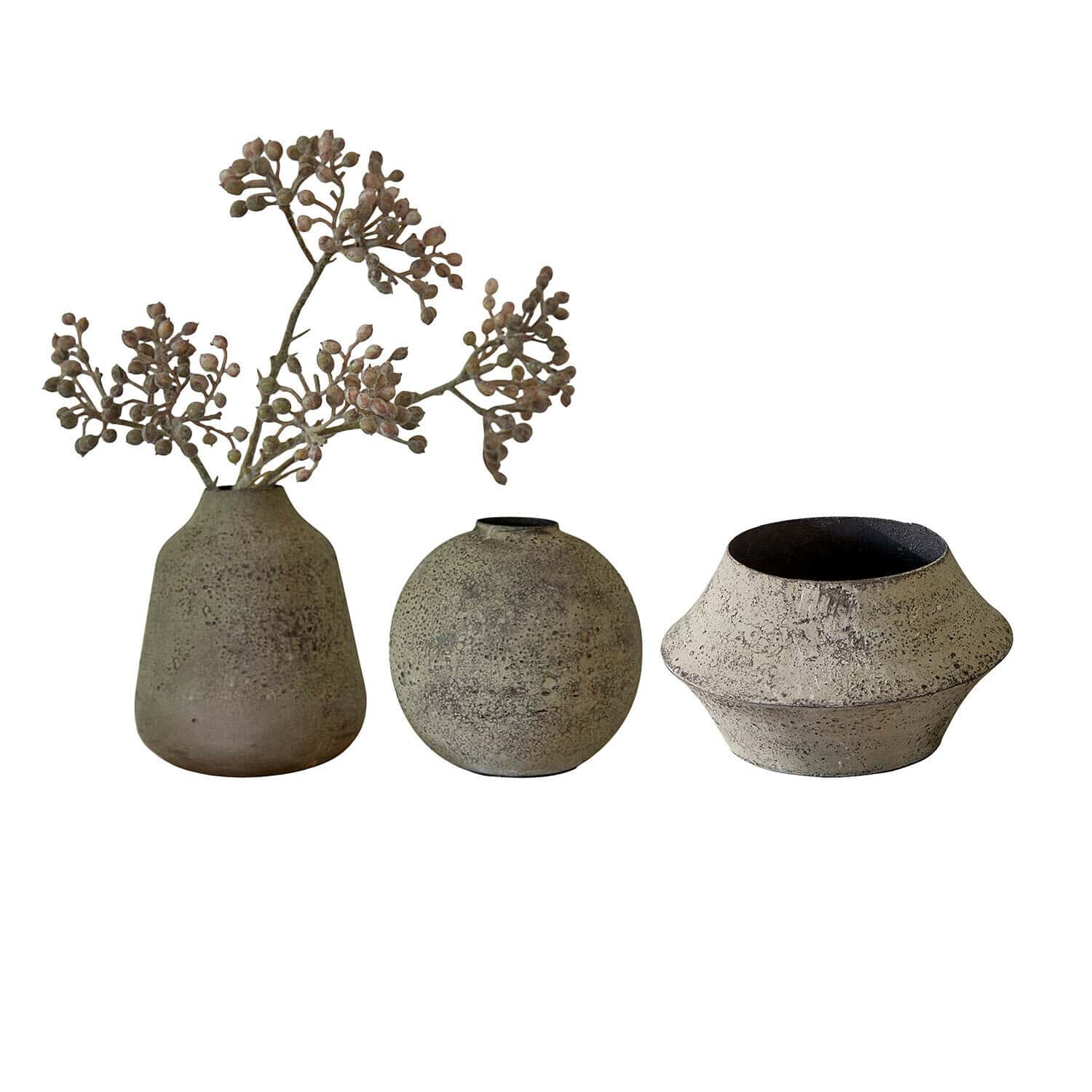 Vaas set van 3 Nalira Set van drie beige keramische vazen in verschillende vormen voor interieurdecoratie
