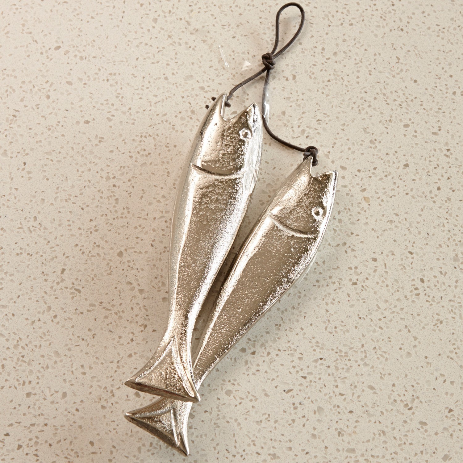 Siervis set van 2 Sardine´s Decoratieve zilveren metalen vissen aan koord, nautische woondecoratie