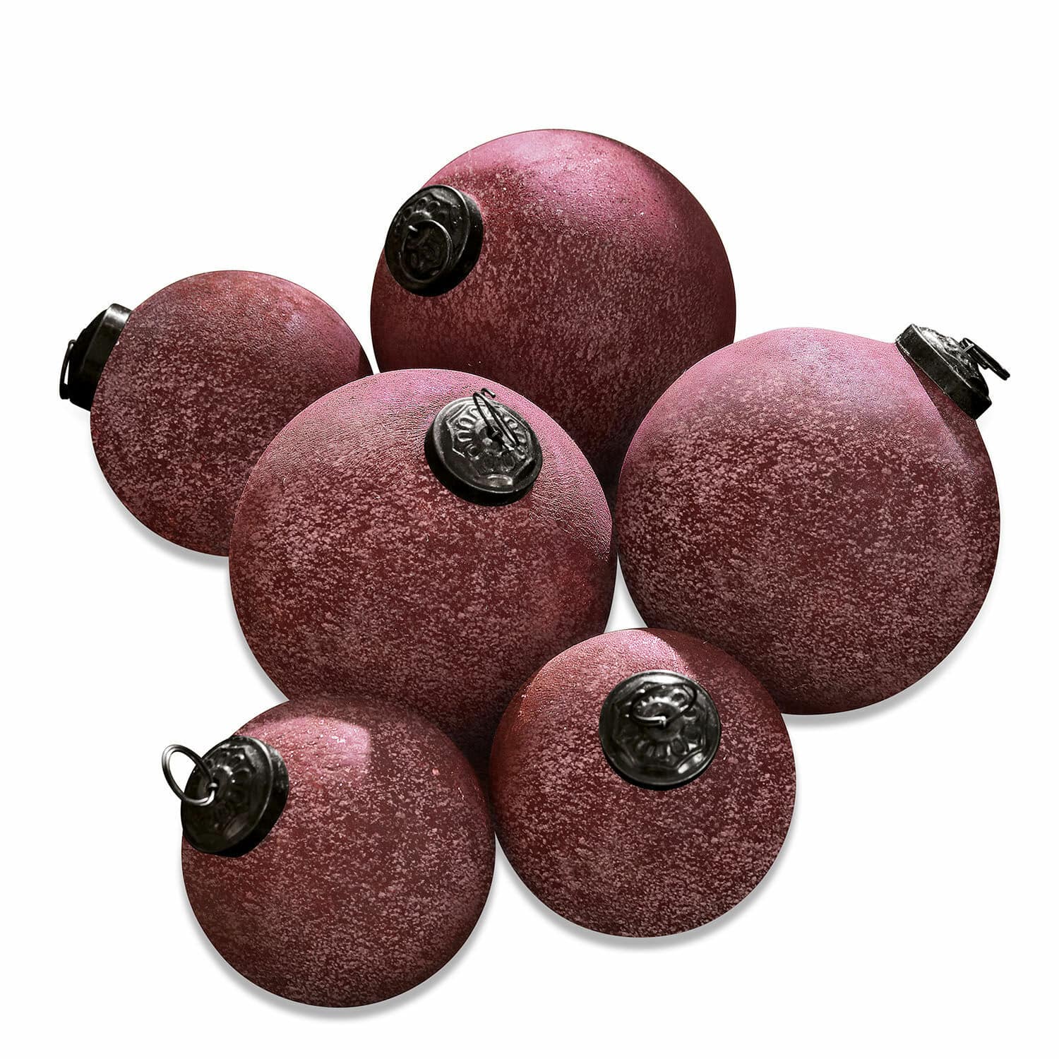 Set van 6 matte rode kerstballen met metalen haken voor feestelijke boomversiering