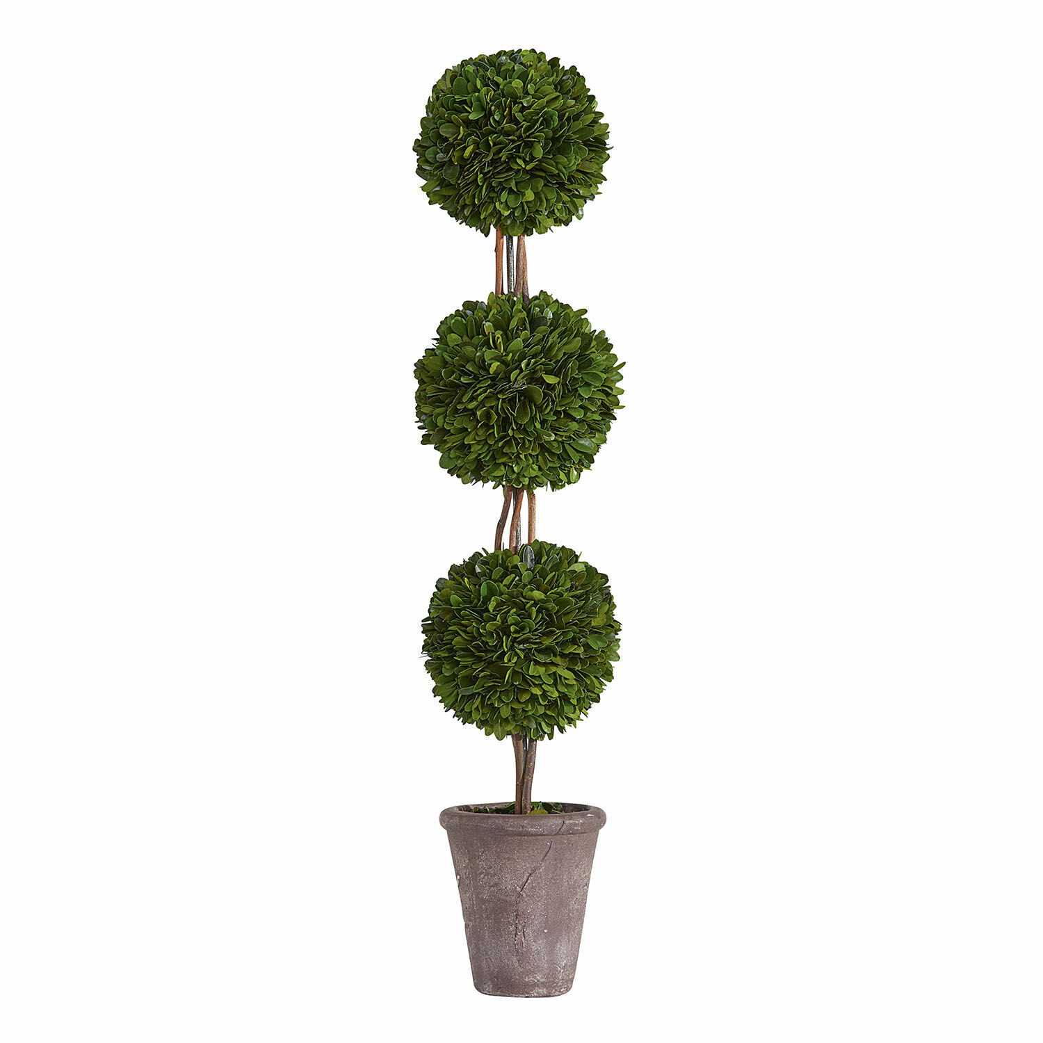 Sierboom Beux Kunstboom in pot met drie groene bladbollen, decoratie voor tuin of interieur