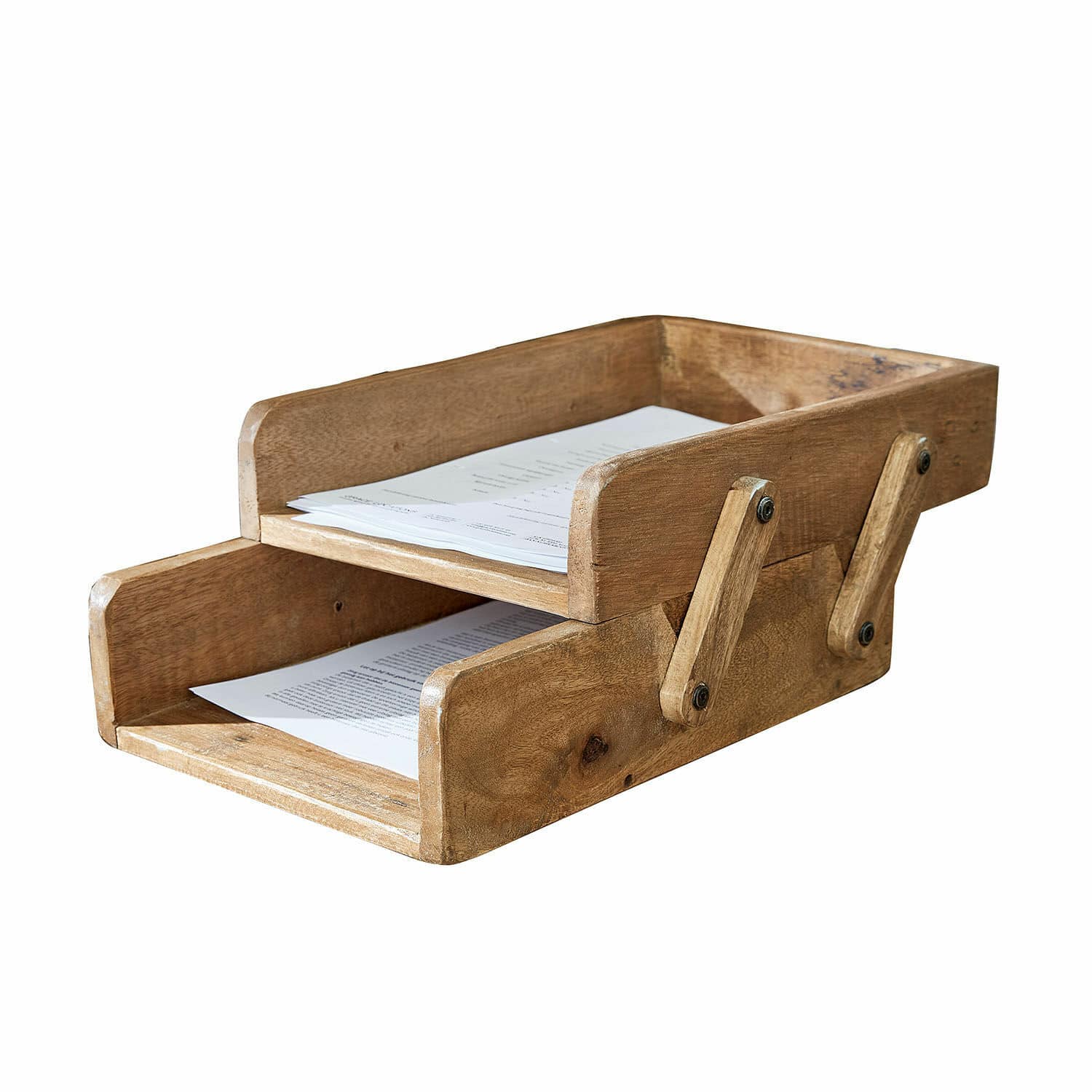 Organizer Alice I Twee-laags houten documentenhouder in natuurlijke kleur voor kantoor en thuis