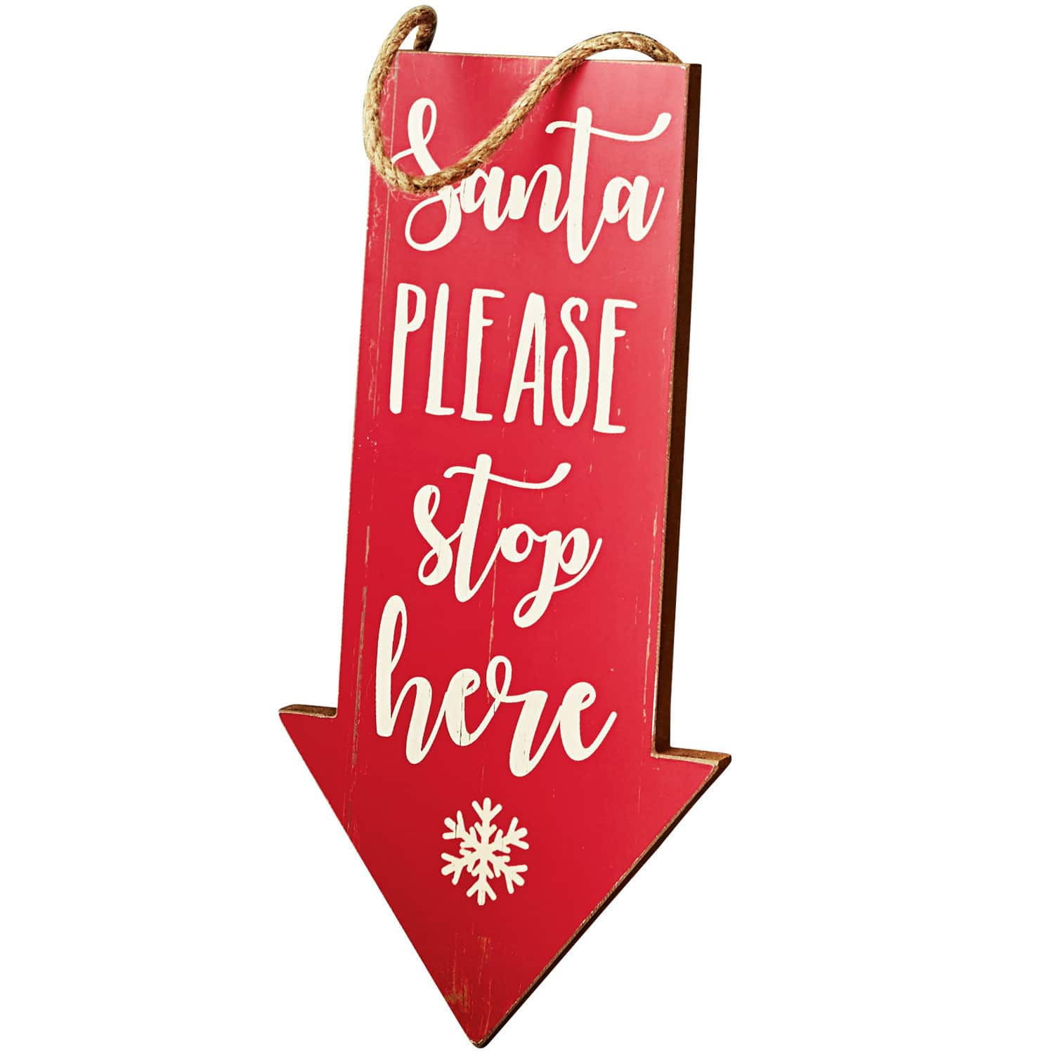Decoboard Saint Rood houten bord in pijlvorm met kersttekst en touw om op te hangen
