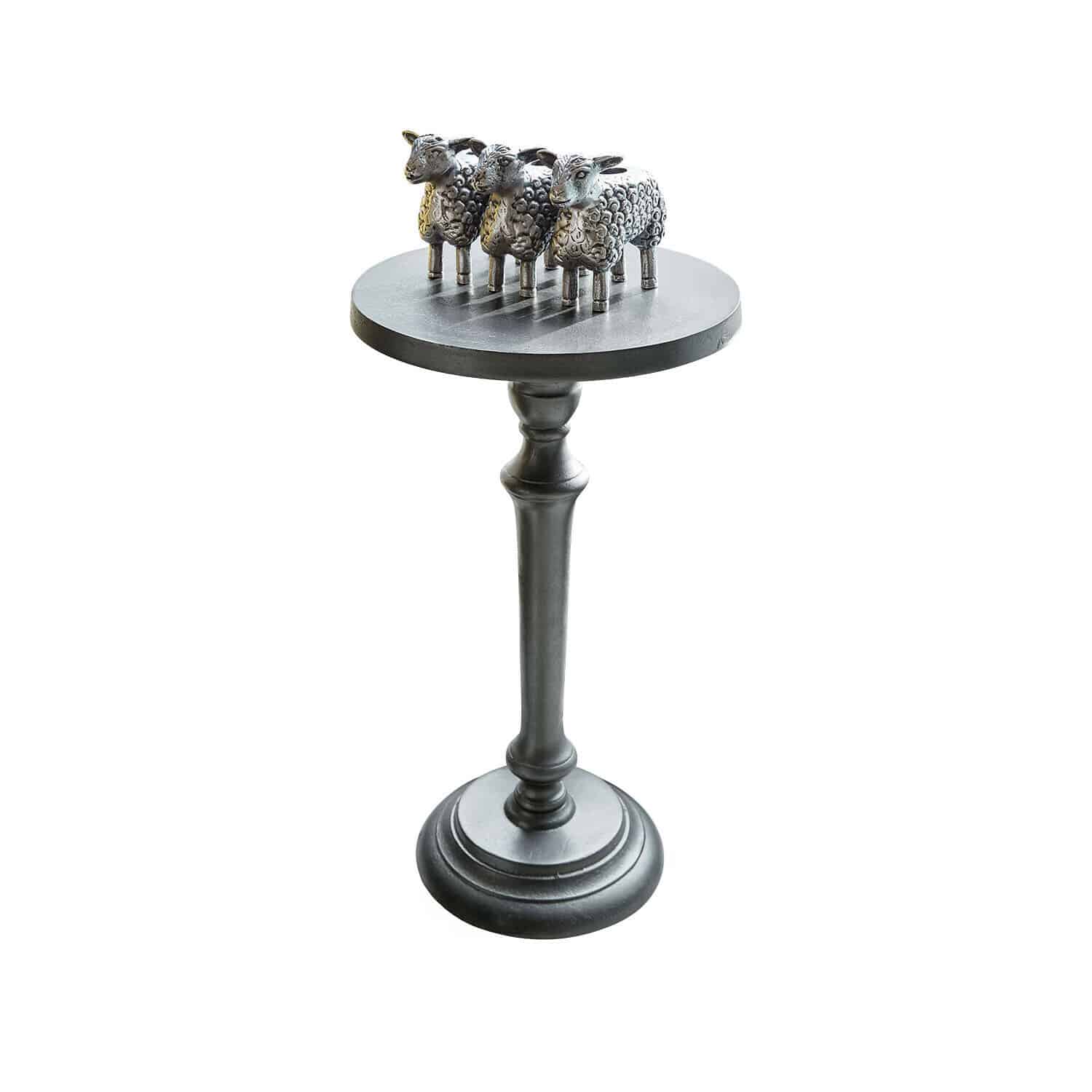 Bijzettafeltje Séverac Zwarte metalen standaard met drie decoratieve schapenfiguren op een ronde voet