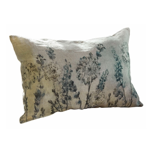 Decoratief kussen van grijs linnen met bloemenprint, perfect voor woonkamer en slaapkamer