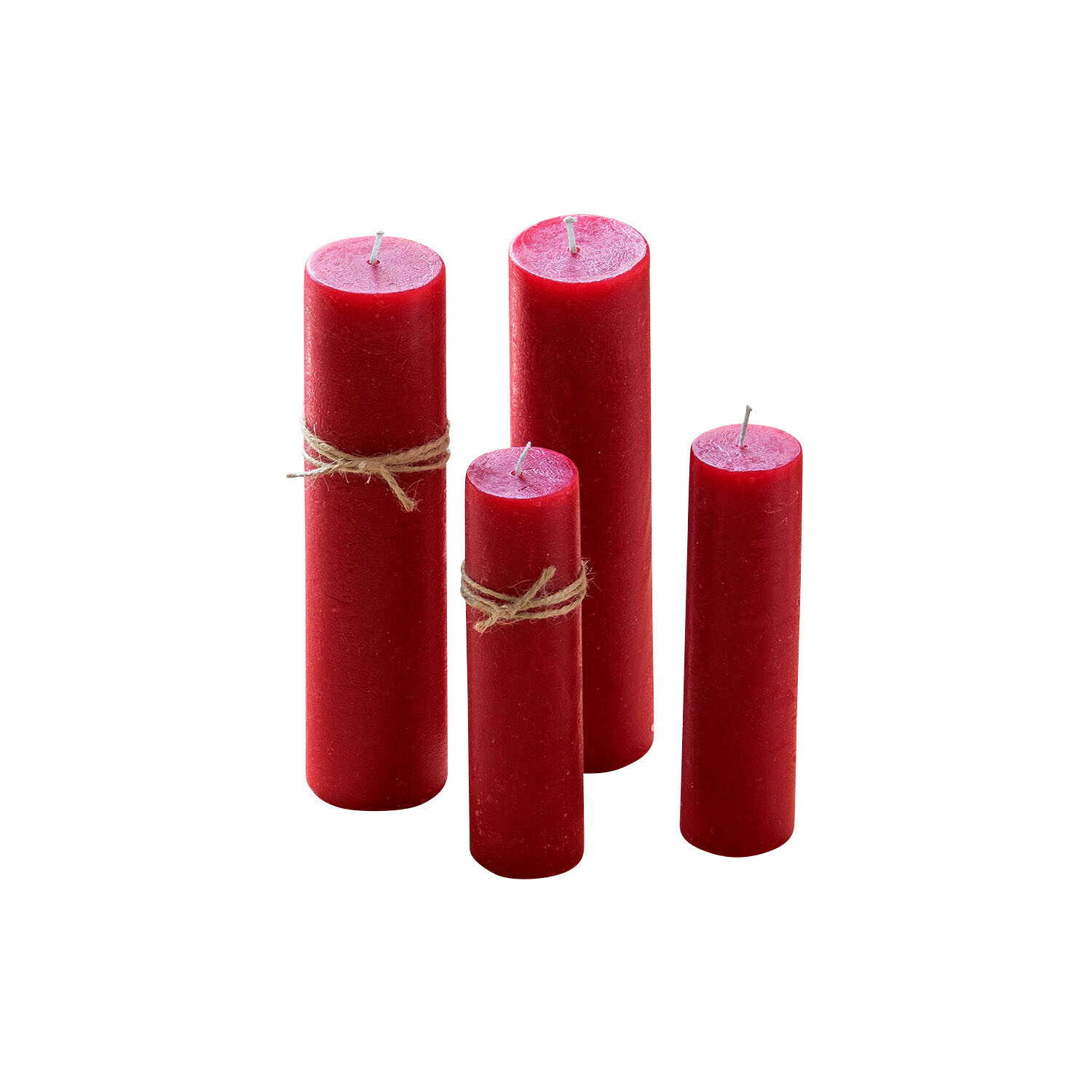 Kaars set van 4 Avinal Set van vier rode kaarsen van was met natuurlijke touw voor sfeervolle woondecoratie