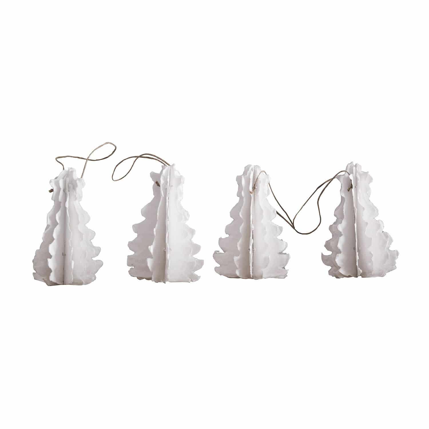 Set van 4 witte Amur hangers van materiaal met koord, kerstdecoratie voor binnen