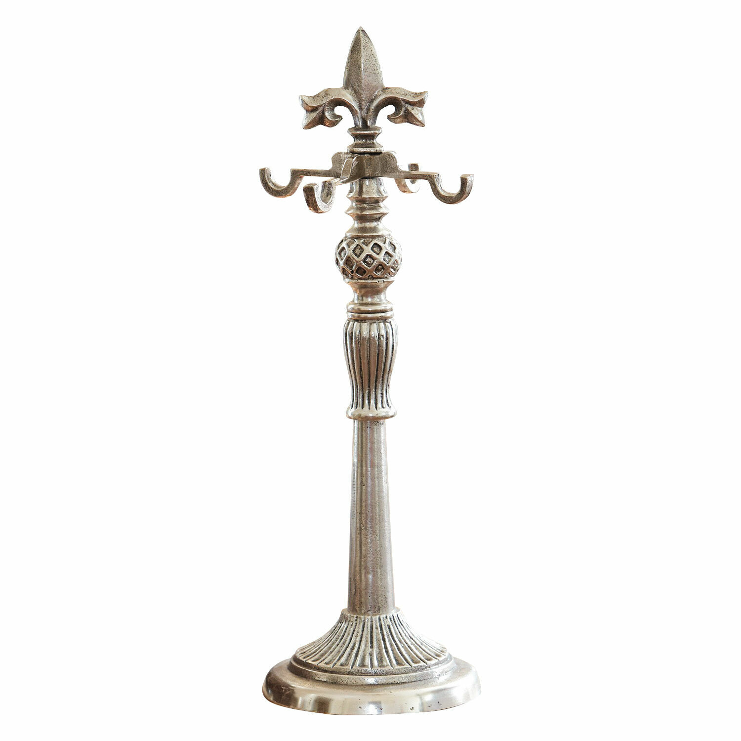 Kransstandaard Edmond Metalen sieradenhouder in zilverkleur met decoratief patroon en haken voor kettingen