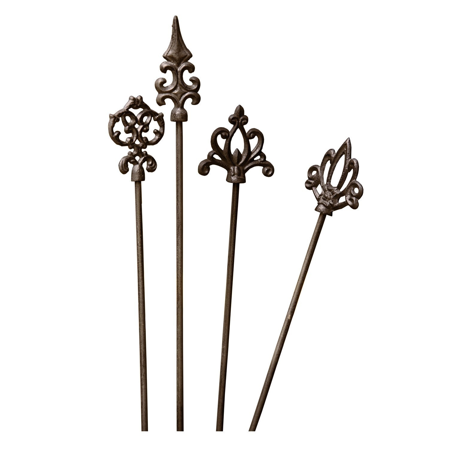 Rozenstaaf set van 4 Baton Set van vier decoratieve metalen tuinstokken in roestbruin voor plantenversiering