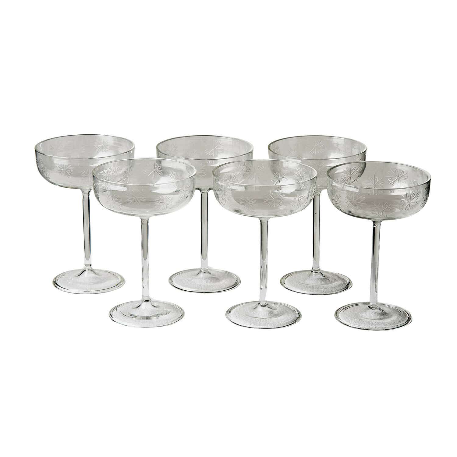 Glas set van 6 Haverly Set van zes transparante champagneglazen met fijn sterpatroon van glas