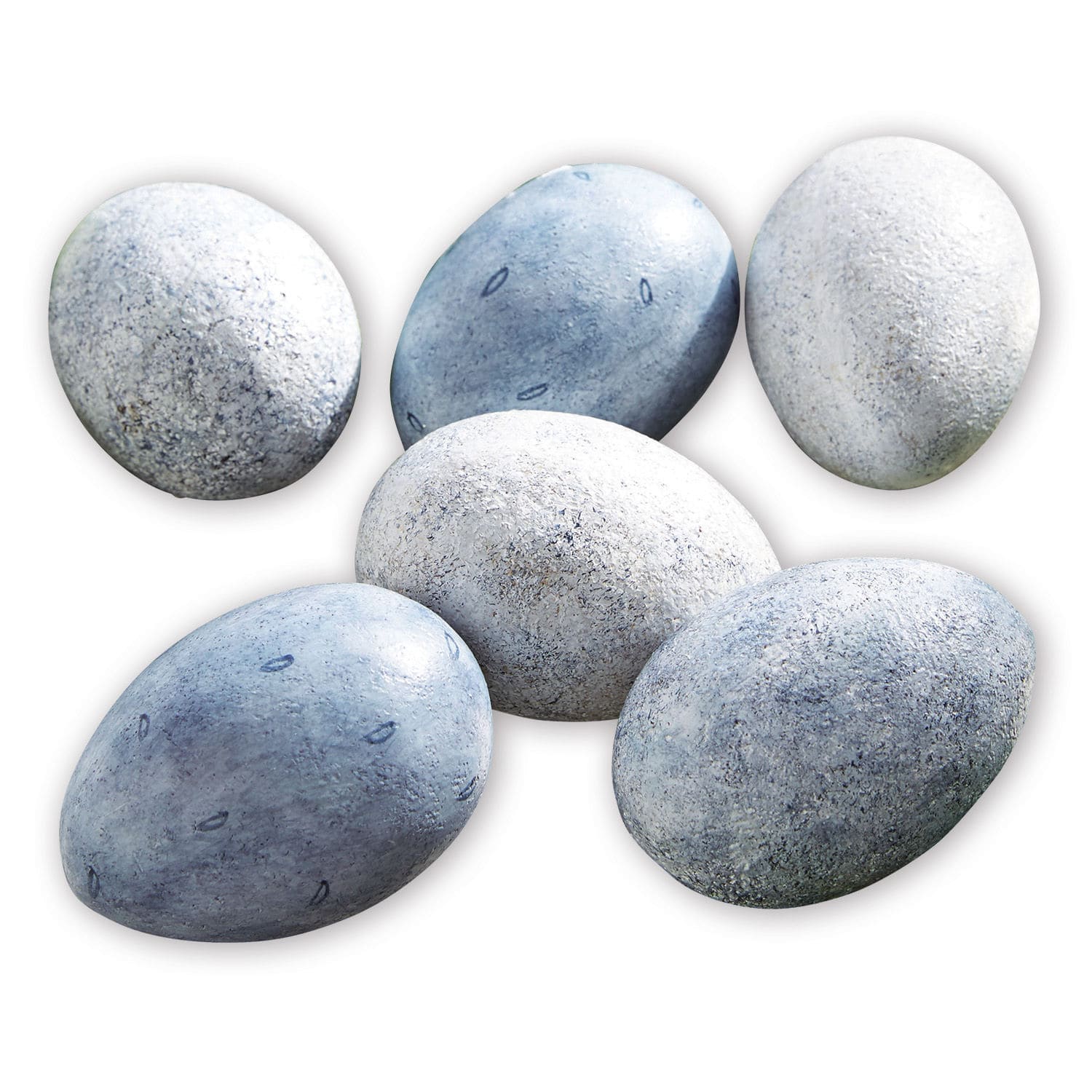 Set van 6 decoratieve paaseieren van steen in blauw en wit voor lenteversiering