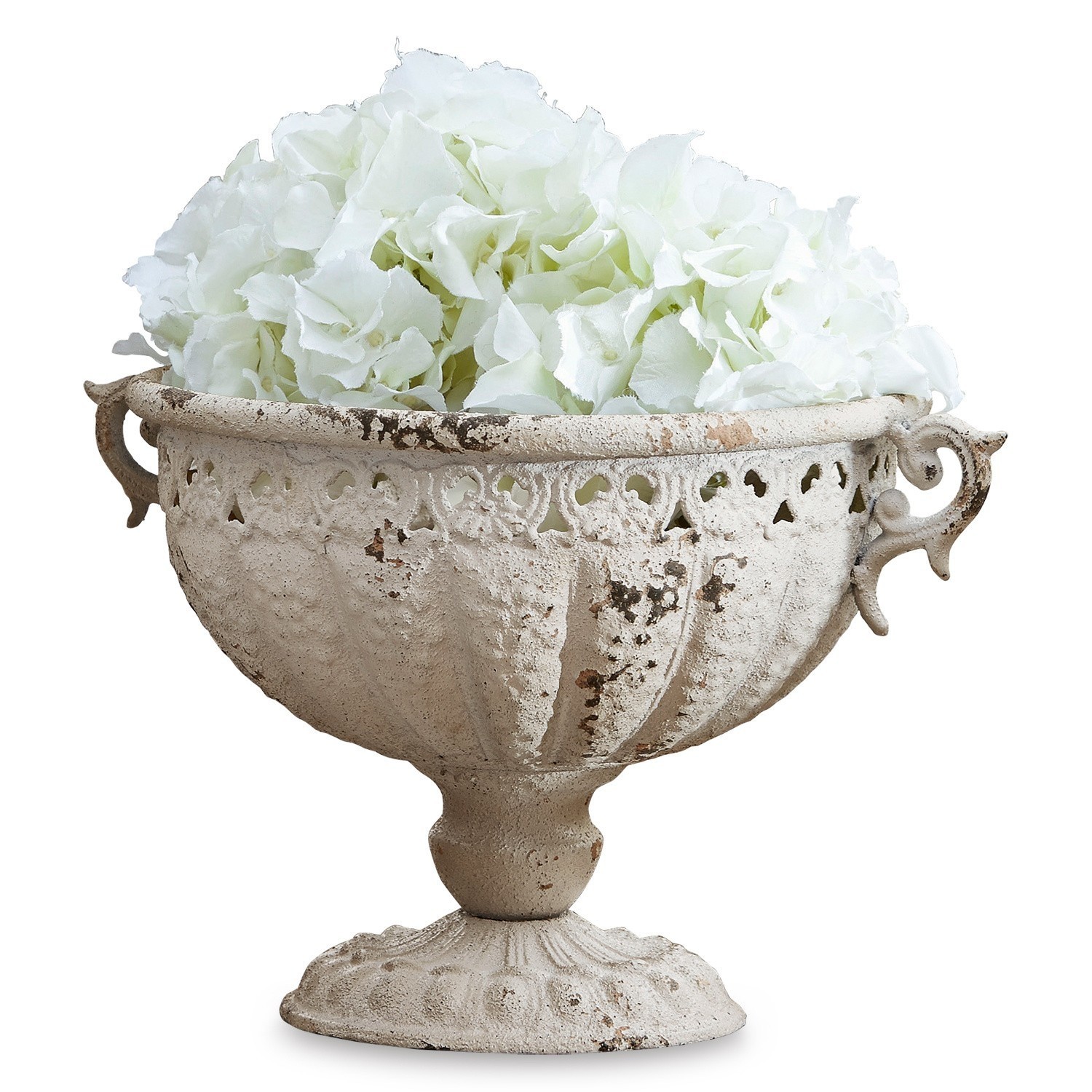 Amfoor Vescemont Decoratieve metalen schaal in vintage stijl wit met witte bloemen voor interieurdecoratie