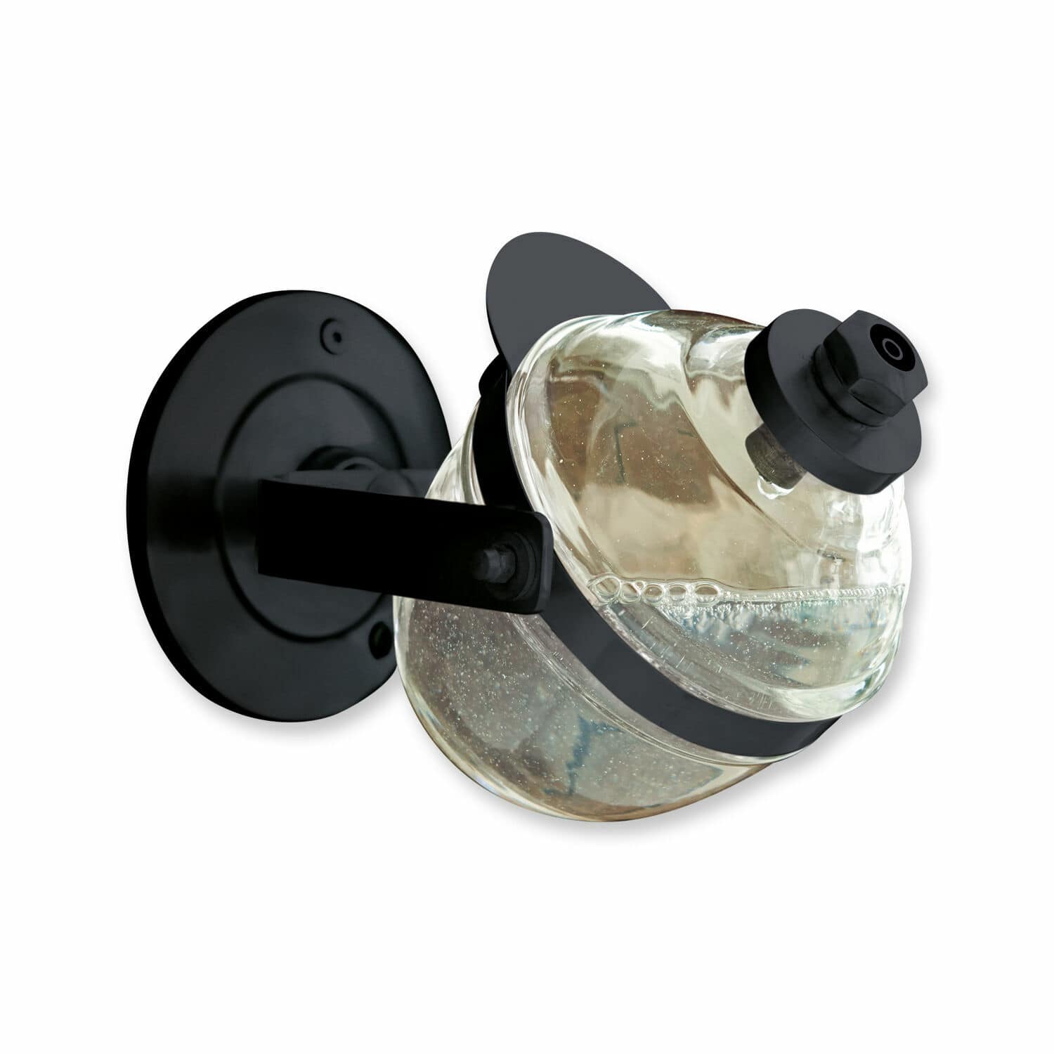 Zeeptuimelaar Bailey Glazen zeepdispenser met zwarte metalen wandhouder, praktisch en modern badkameraccessoire