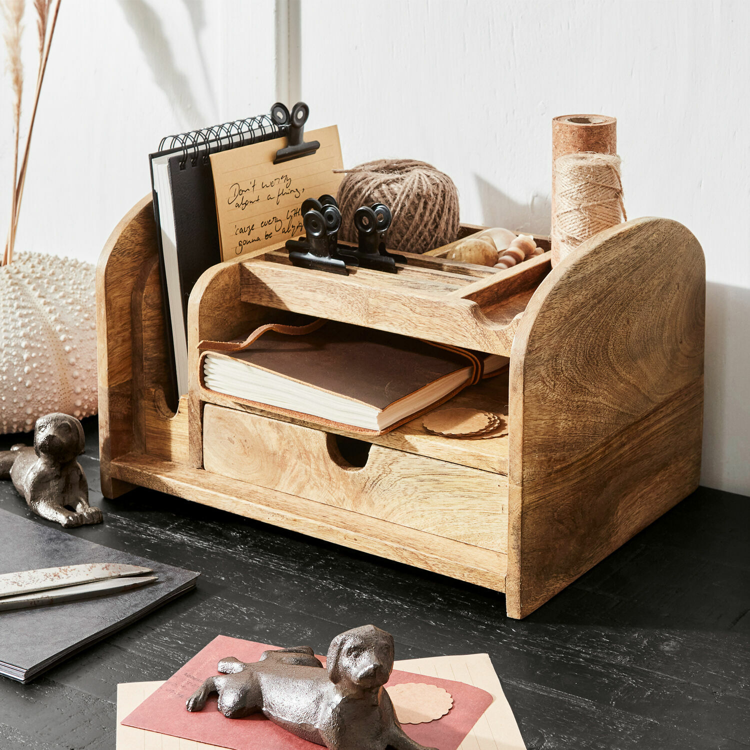Organizer Elwood Houten bureau-organizer met lade en vakken voor notities en schrijfwaren