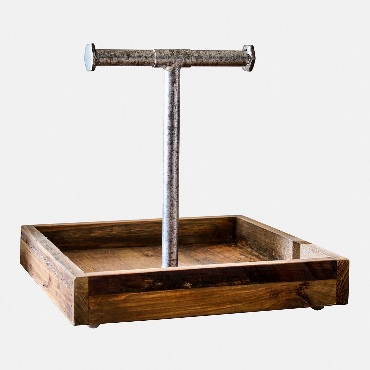 Dienblad Farrowby Vierkante houten dienblad met metalen T-handvat voor opslag en serveren
