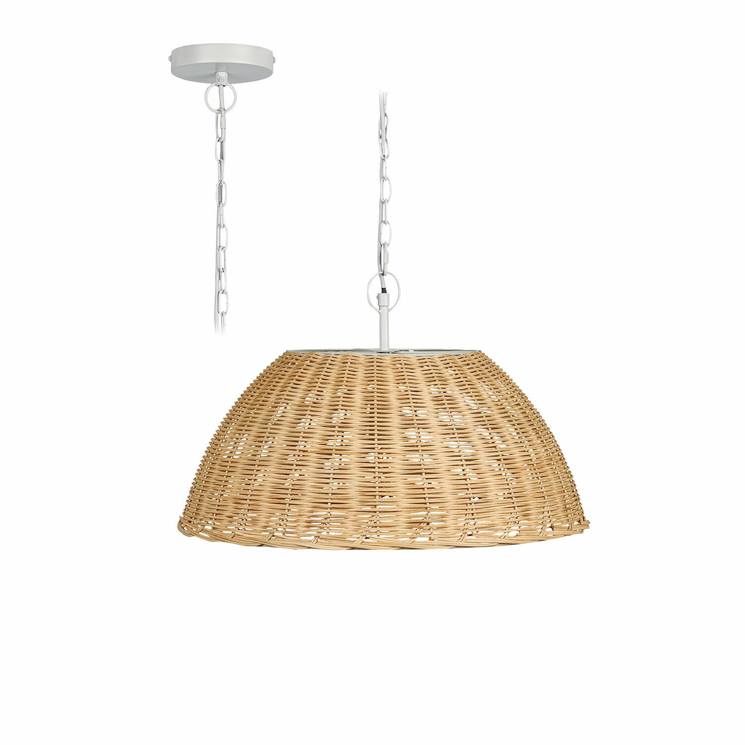 Hanglamp van natuurlijk riet met witte metalen ophanging, decoratieve binnenverlichting