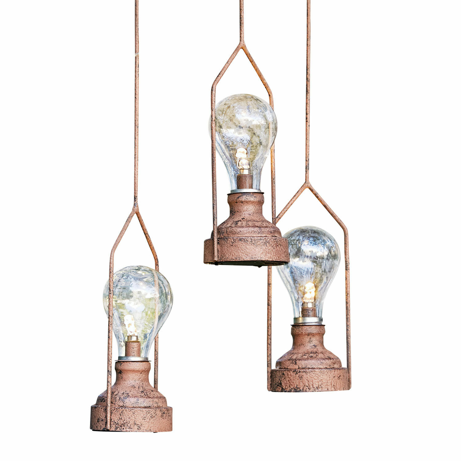 Ledhanglantaarn set van 3 Chambéry Drie hanglampen met roestkleurige metalen basis en heldere LED-lampen voor sfeerverlichting
