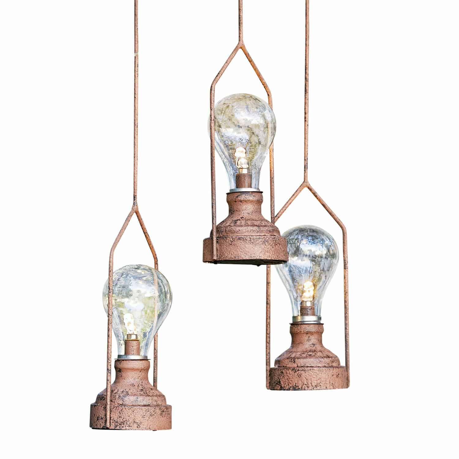 Ledhanglantaarn set van 3 Chambéry Drie hanglampen met roestkleurige metalen basis en heldere LED-lampen voor sfeerverlichting