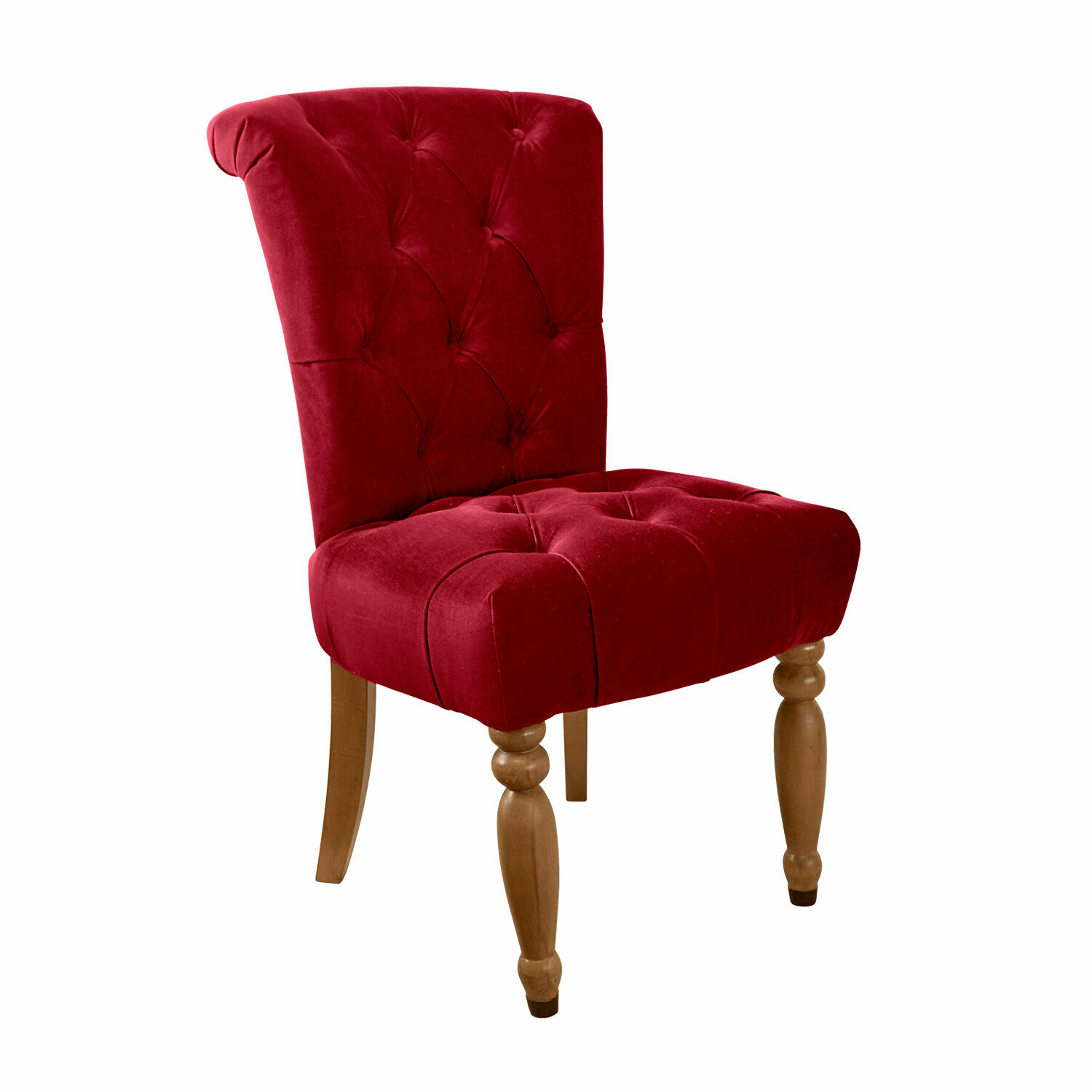 Rode Claville stoel met gestoffeerde bekleding en houten poten, elegante woonkamerstoel