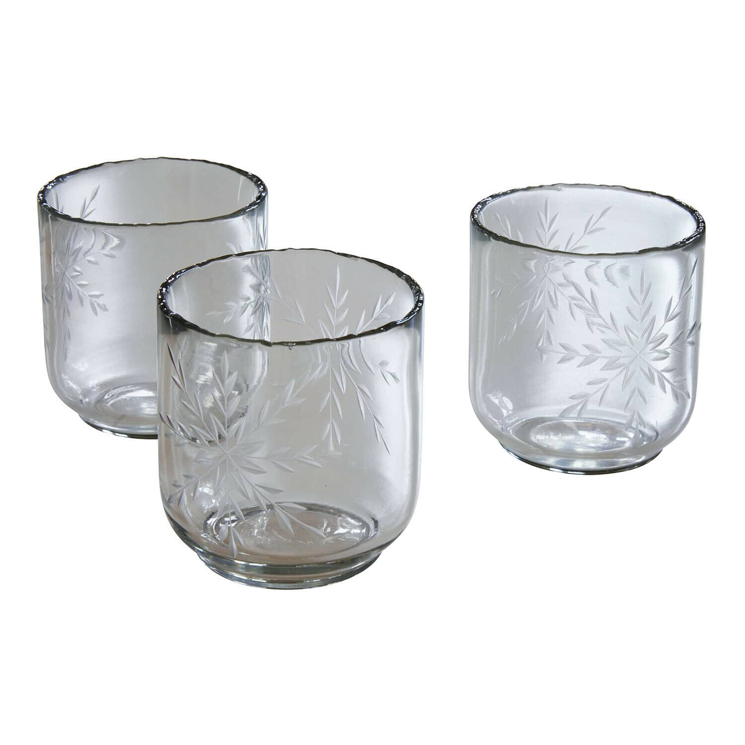 Windlicht set van 3 Selhild Set van drie heldere glazen met gegraveerd bladmotief van doorzichtig glas