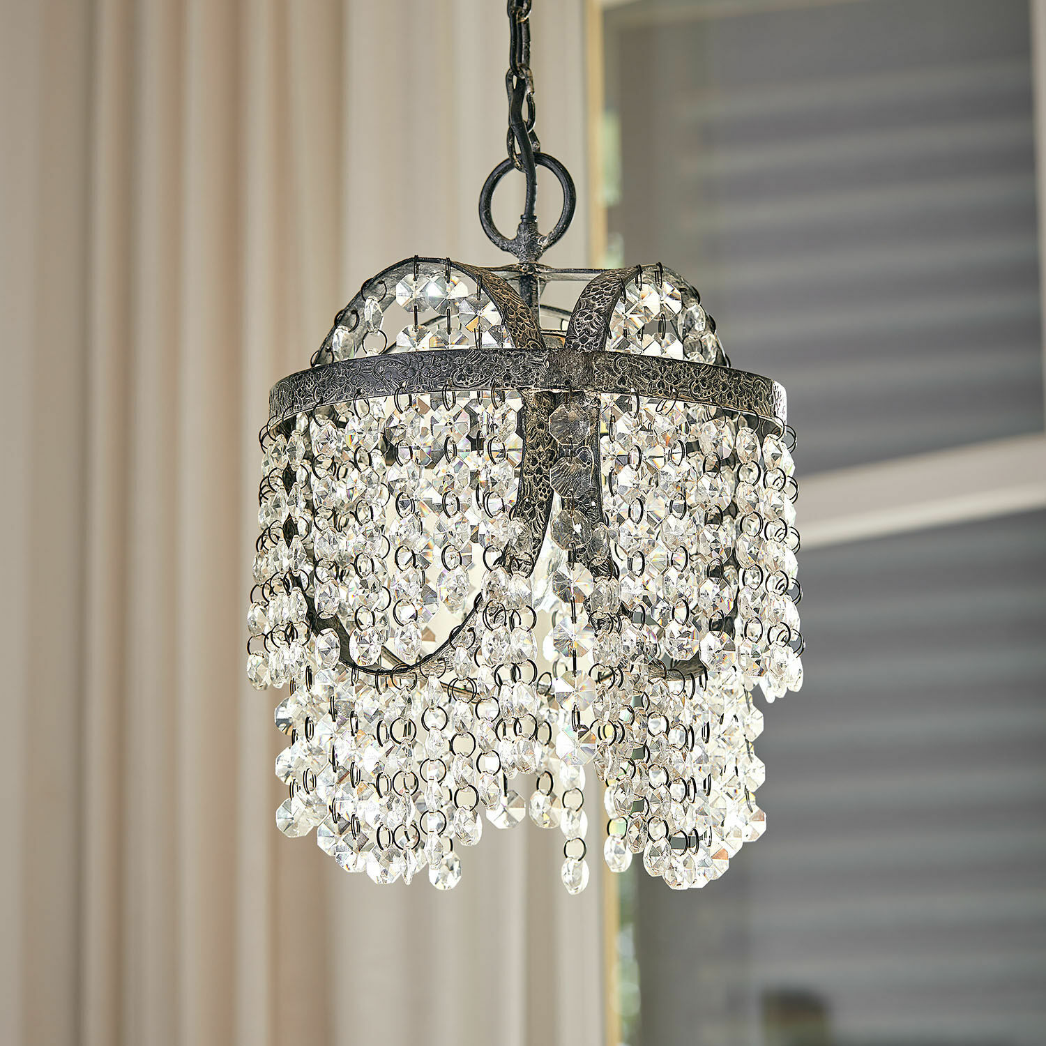 Hanglamp Venolio Hangende kroonluchter met kristallen hangers en metalen vintage frame voor woonkamer