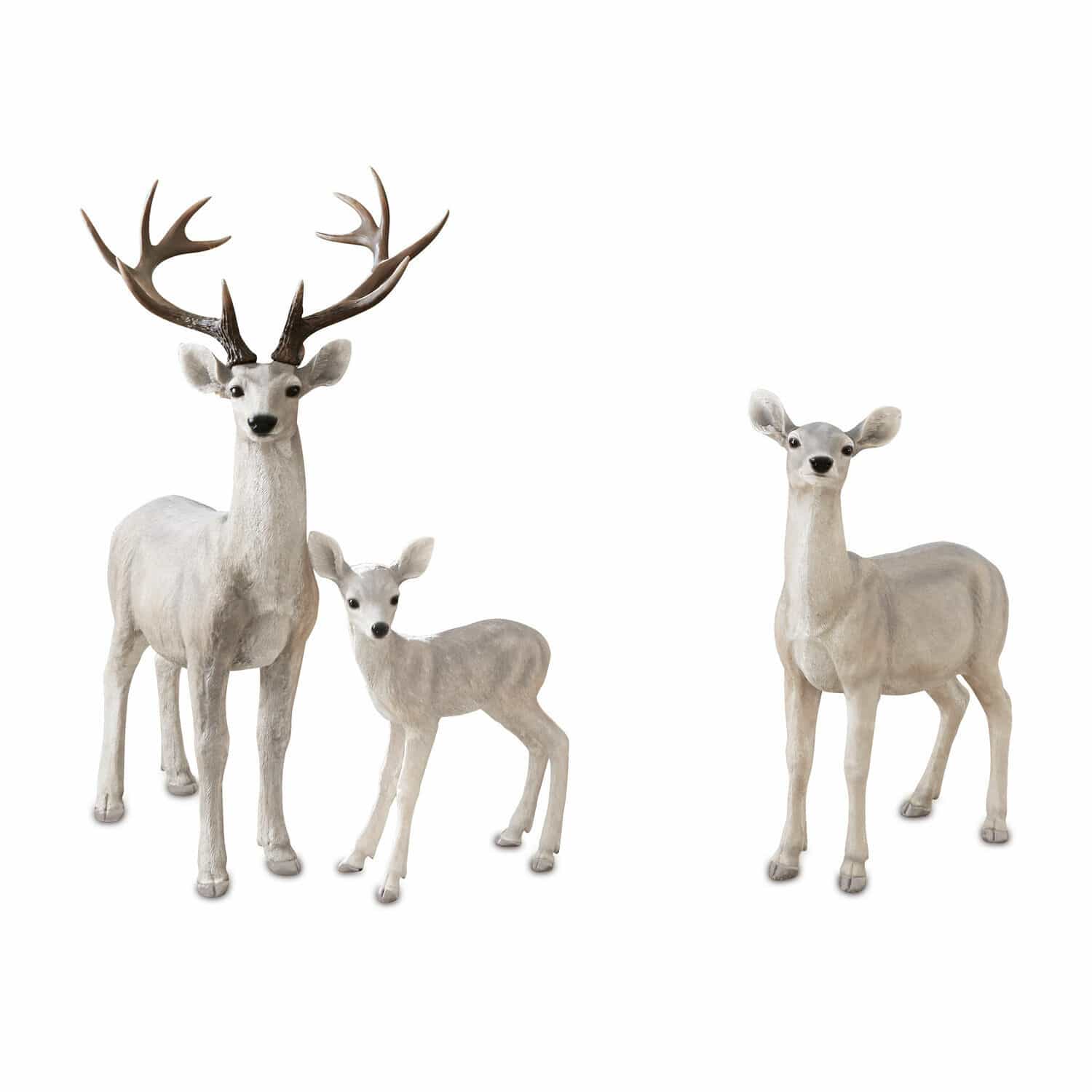 Hert met ree en reekalf Olsen Drie lichtgrijze hertenfiguren als decoratie voor binnen en buiten