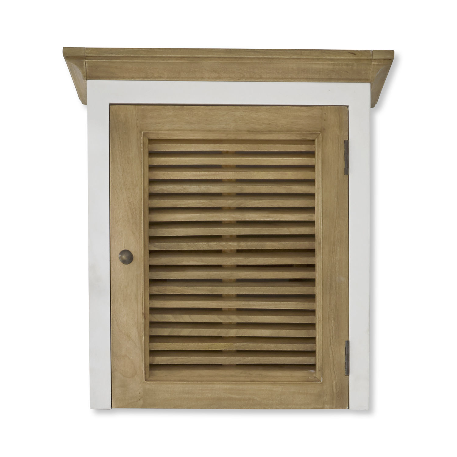 Kastopzet Degarmo Houten wandkast met wit frame en lameldeur in natuurlijke houtkleur