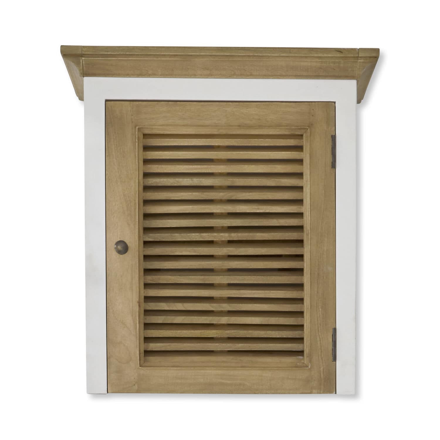 Kastopzet Degarmo Houten wandkast met wit frame en lameldeur in natuurlijke houtkleur