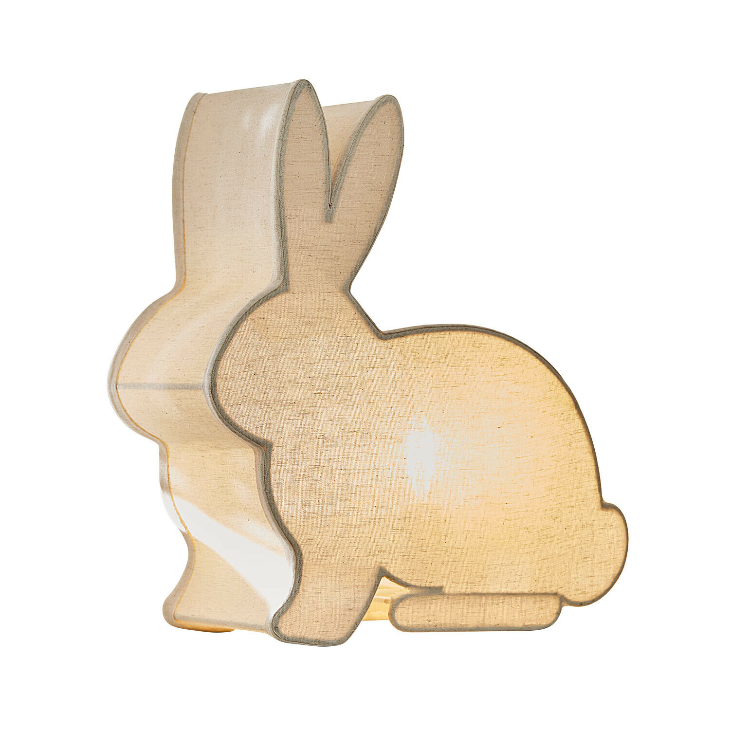 Konijnvormige lamp van beige stof, decoratieve nachtlamp voor kinderkamer