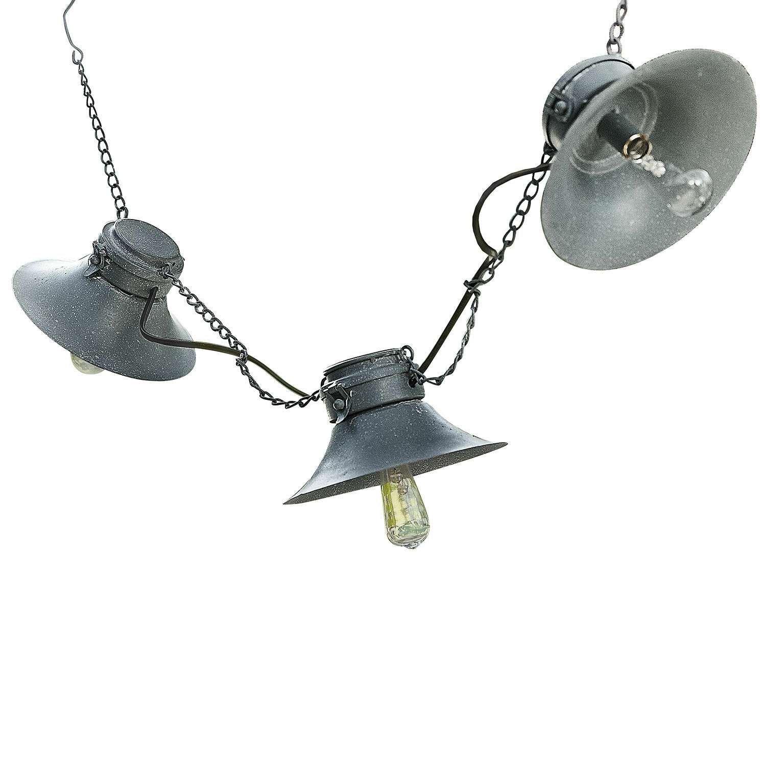 Solarlichtstring Jarnesto Zwarte metalen ketting met drie industriële lampen voor binnen- en buitendecoratie
