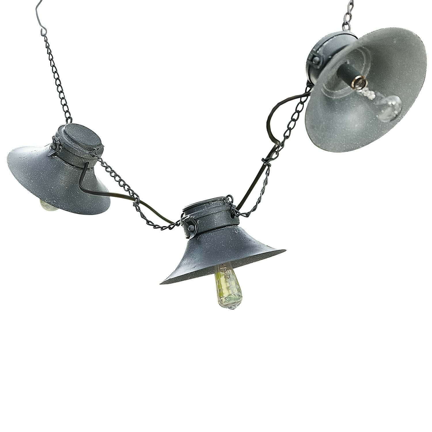 Solarlichtstring Jarnesto Zwarte metalen ketting met drie industriële lampen voor binnen- en buitendecoratie