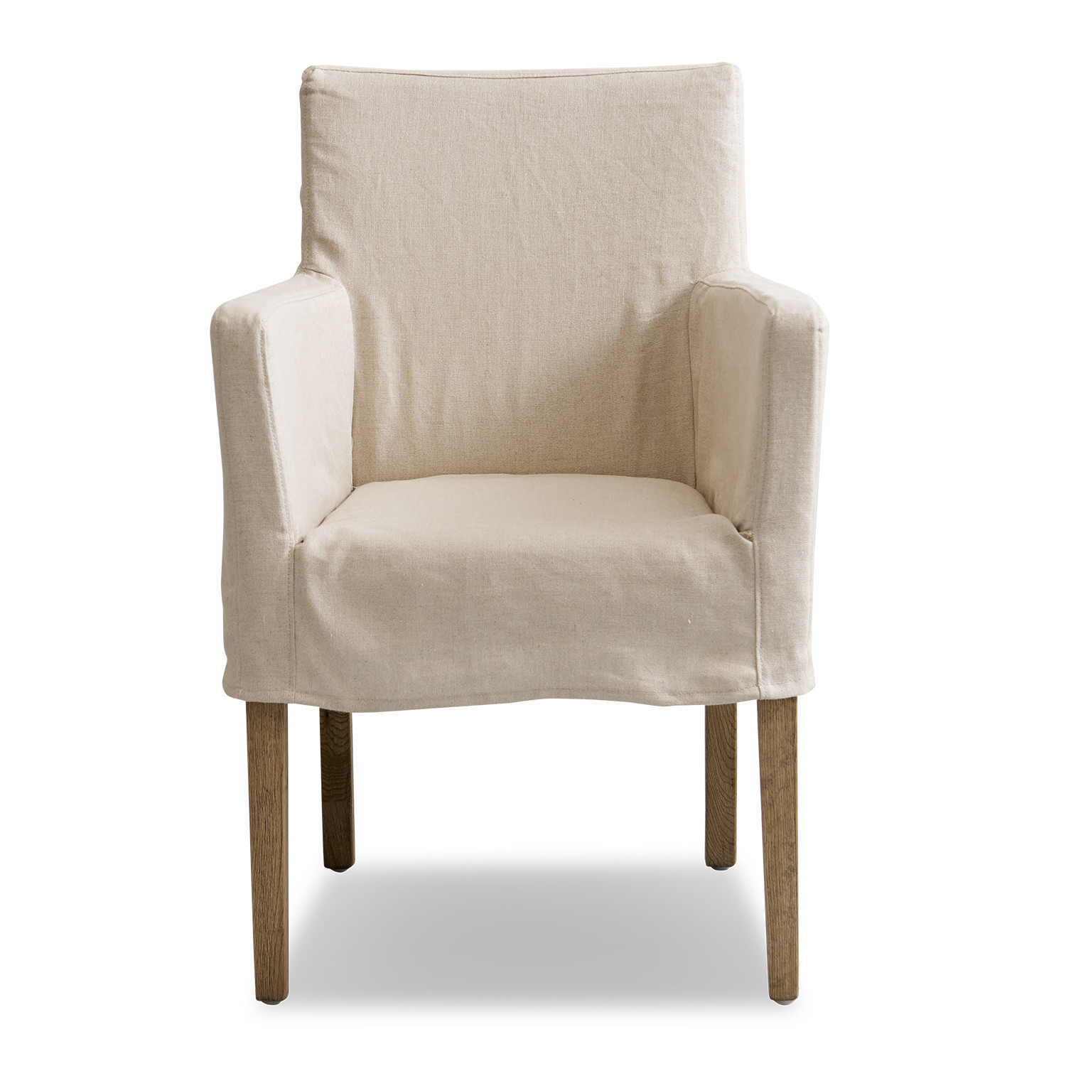 Longhill stoel van beige linnen met houten poten, comfortabele zitplaats voor woonkamer