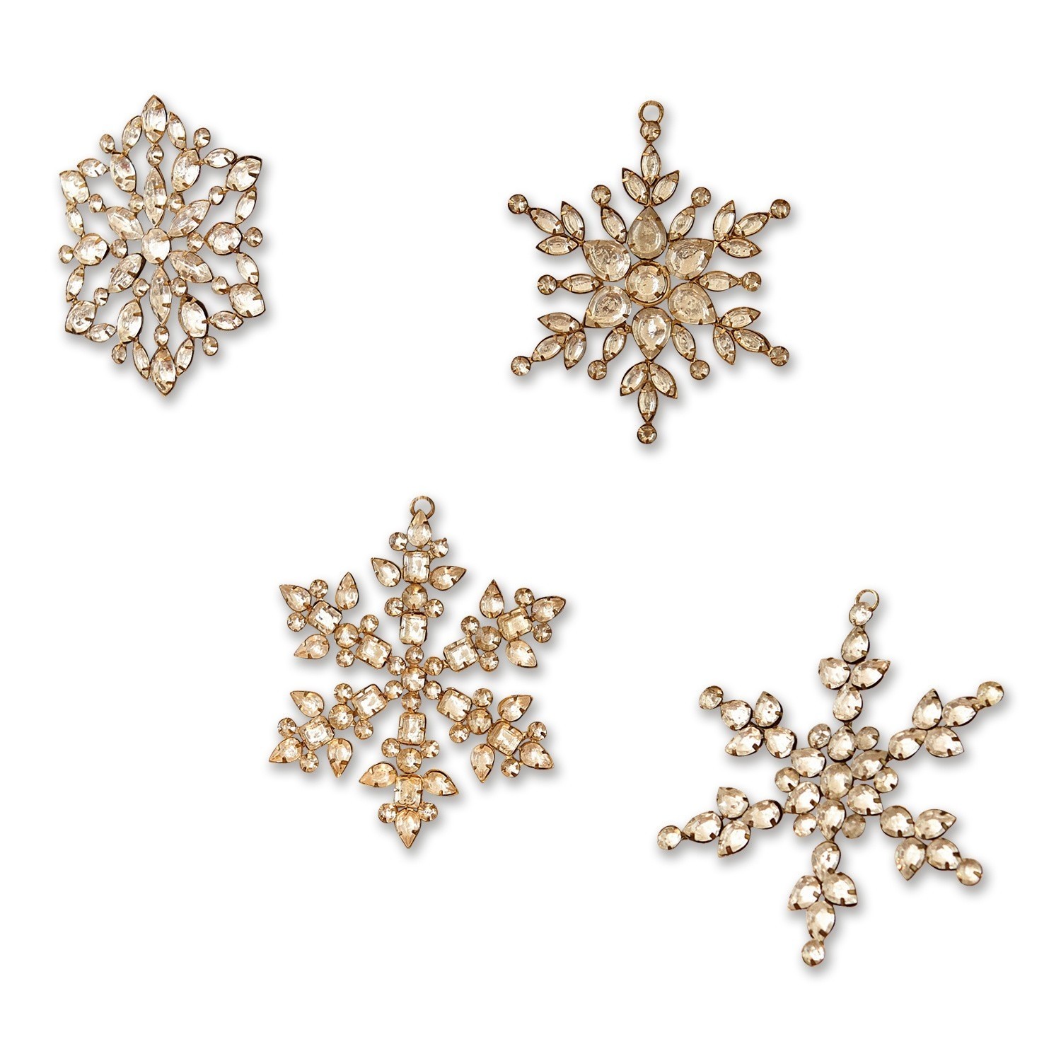 Kerstversiering set van 4 Gaillon Set van vier gouden sneeuwvlokversieringen met kristallen voor feestelijke huisdecoratie