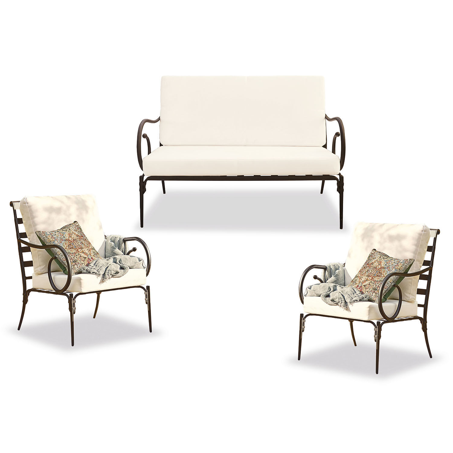 Tuinset Massana Tuinmeubelset met metalen frame en crèmekleurige kussens, perfect voor buitenontspanning