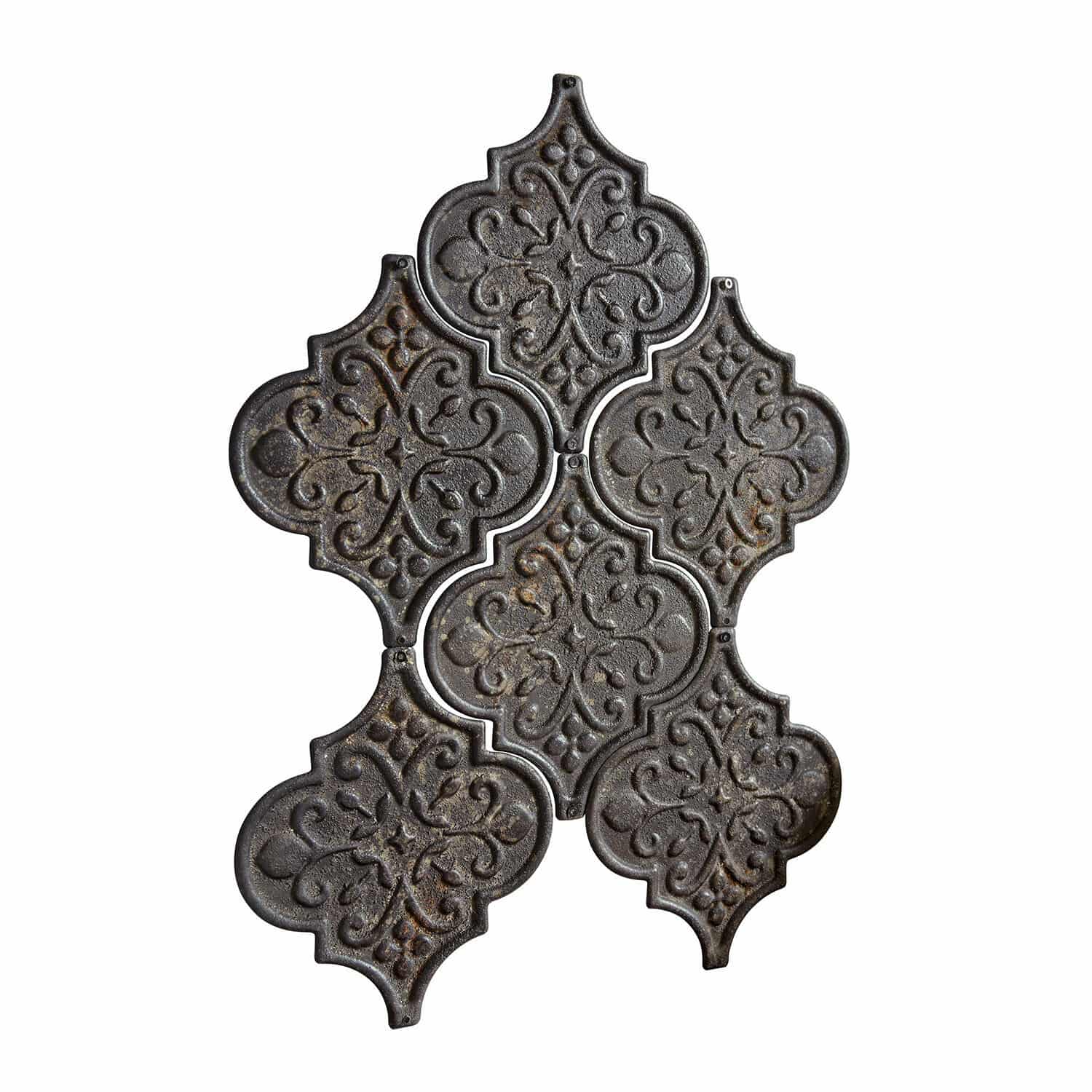 Wandornament set van 6 Halira Decoratief metalen wandpaneel in donkergrijs met ornamentaal patroon, vintage stijl