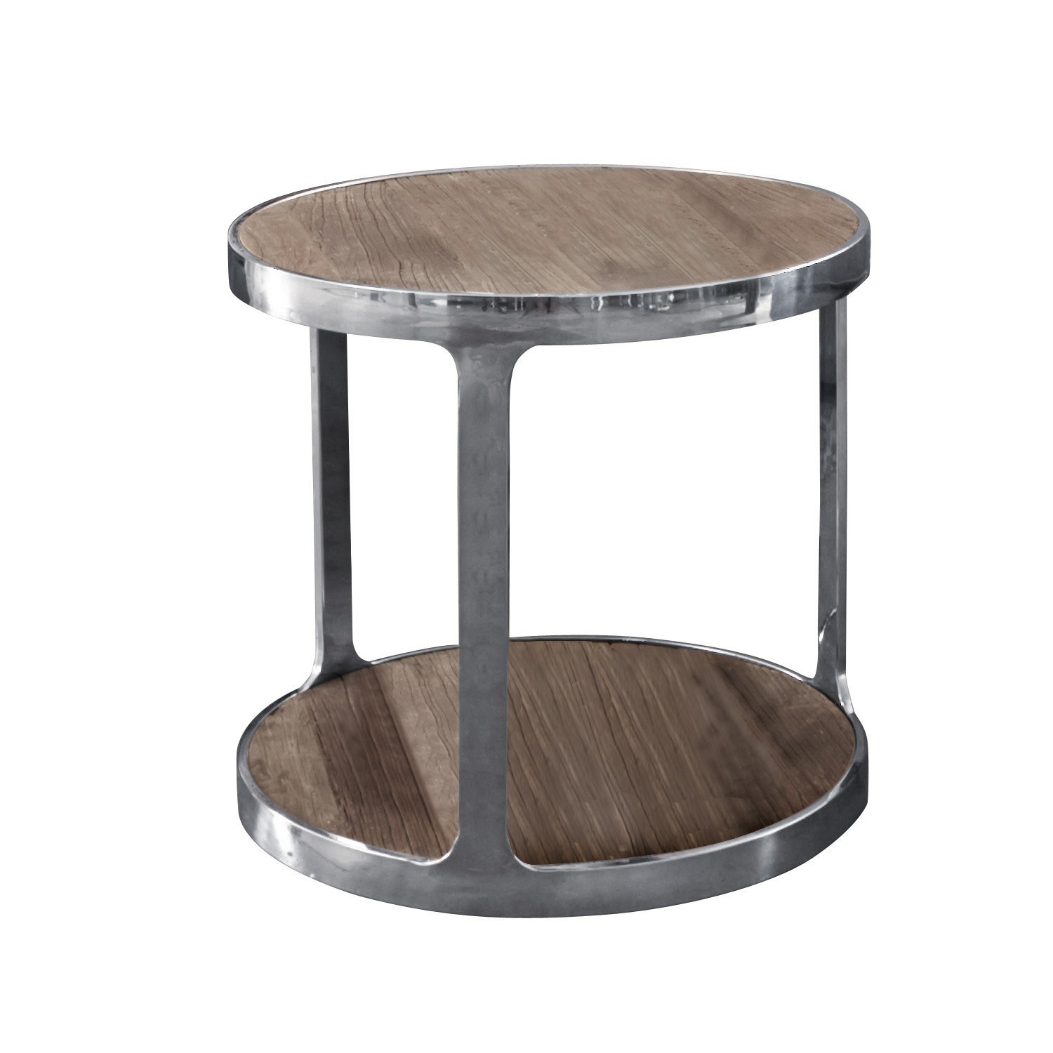 Salontafel Warren Ronde salontafel met metalen frame en houten planken in natuurlijke kleur, modern design