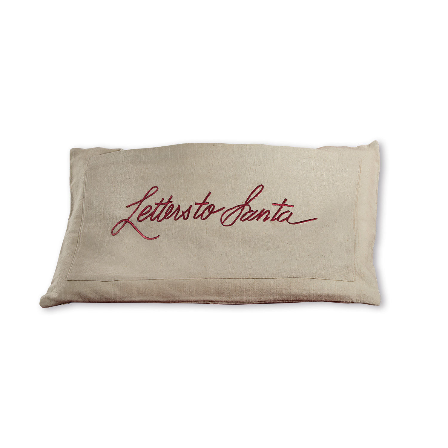 beige/rood Beige katoenen kussenhoes met rode Letters to Santa borduurwerk, kerstdecoratie