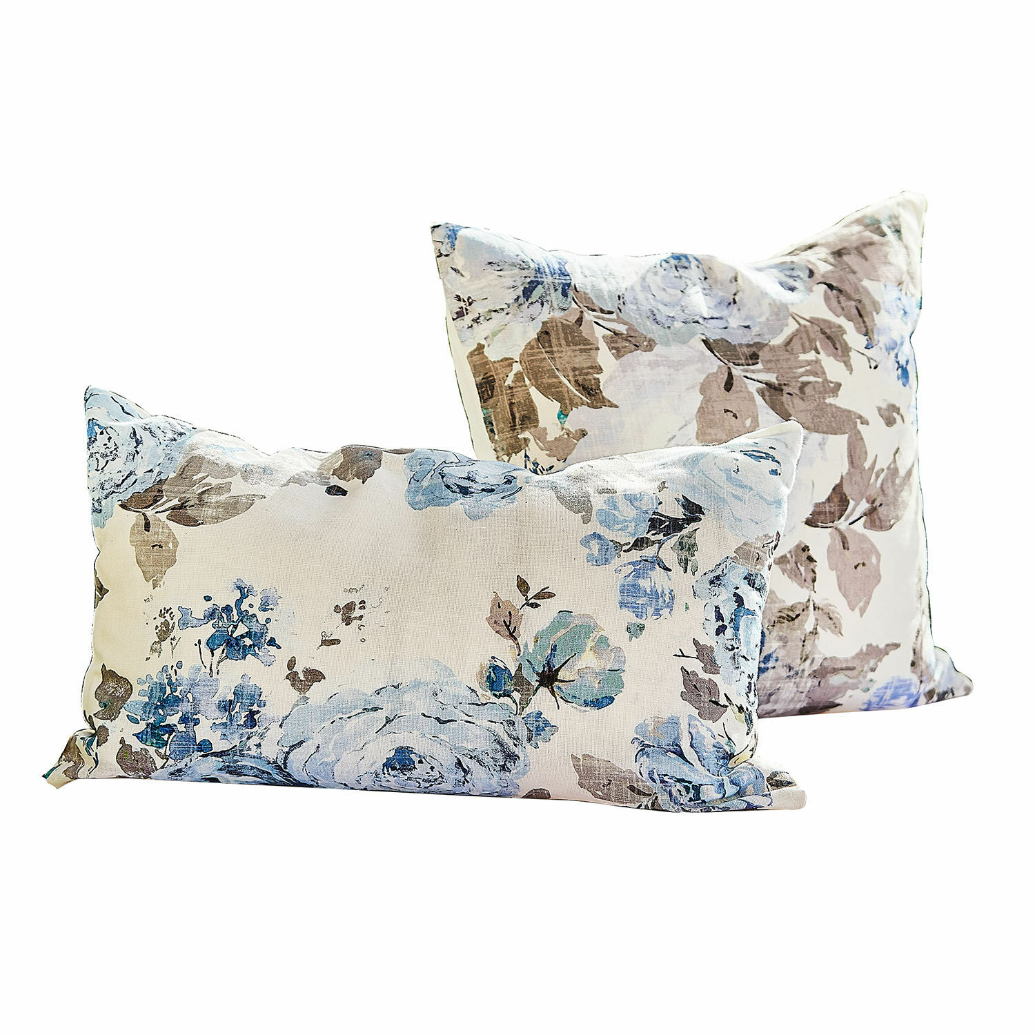 Kussenhoes set van 2 Cloranne Set van twee katoenen sierkussens met bloemenpatroon in blauw- en bruintinten voor interieur
