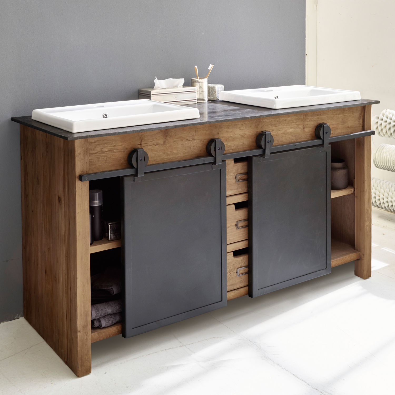 Wastafelmeubel met dubbele wastafel Aulon