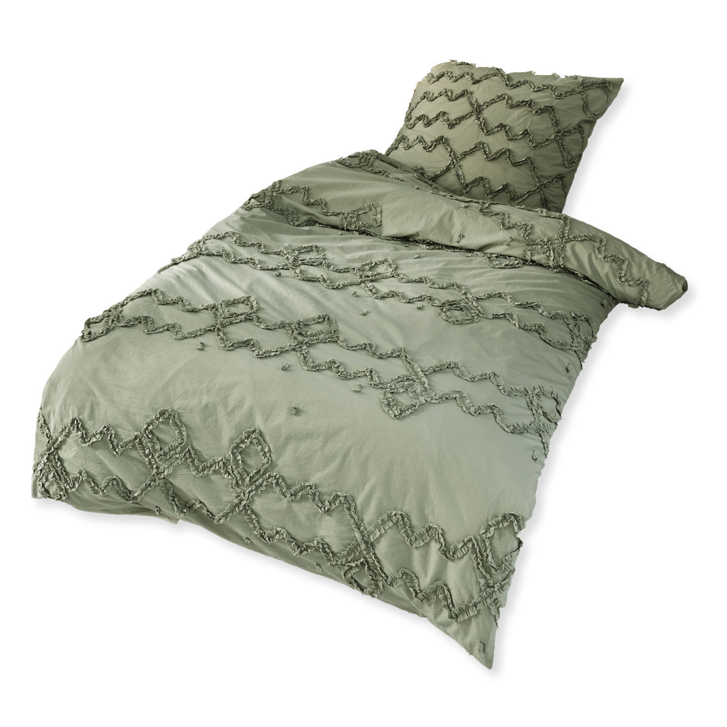 Groen Laine katoenen beddengoed met decoratief patroon, zacht en stijlvol voor slaapkamer