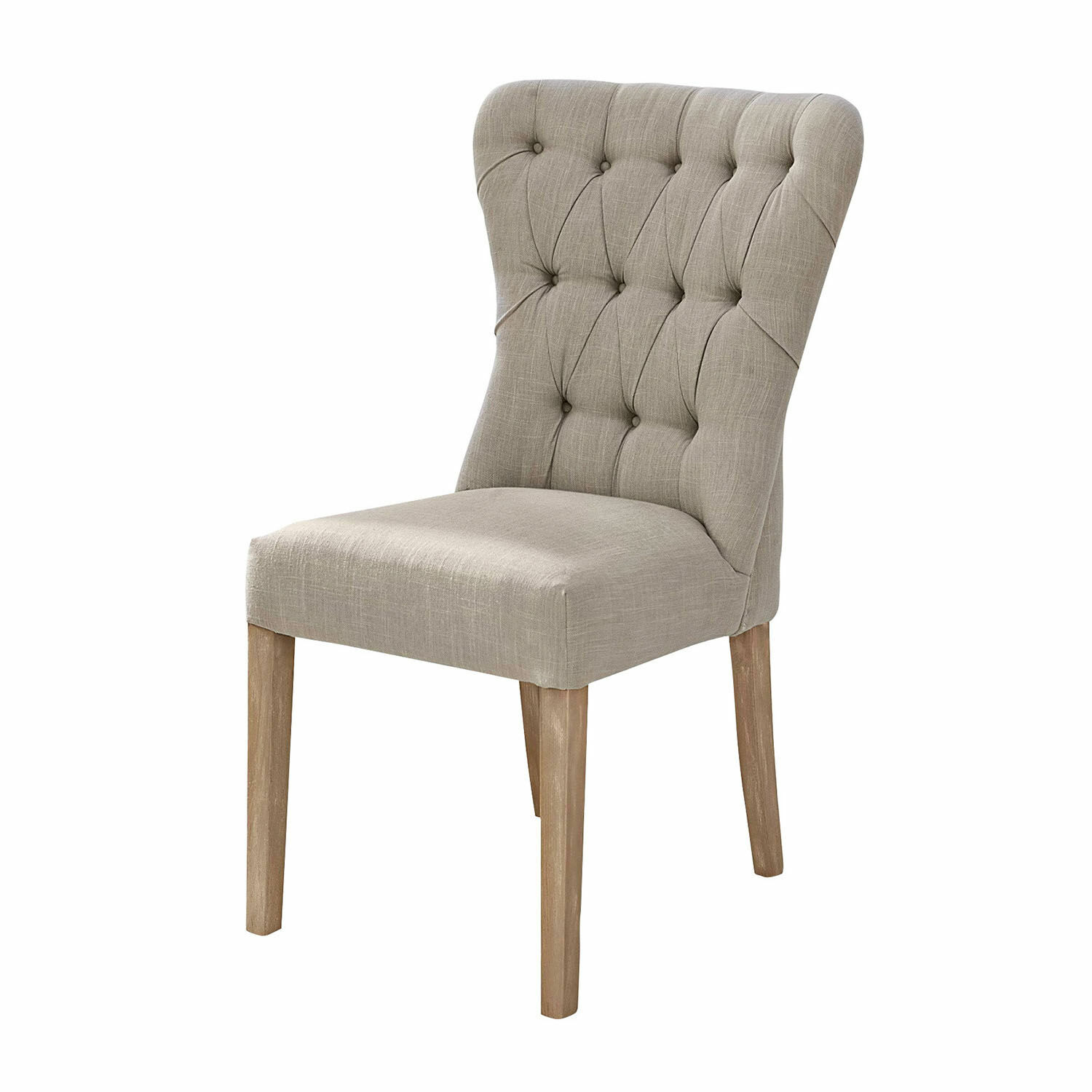 Stoel Saint-Laurent Beige gestoffeerde stoel met houten poten, elegante meubel voor eetkamer of woonkamer