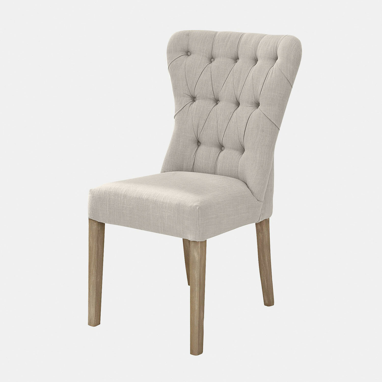 Beige gestoffeerde stoel met houten poten, elegante meubel voor eetkamer of woonkamer