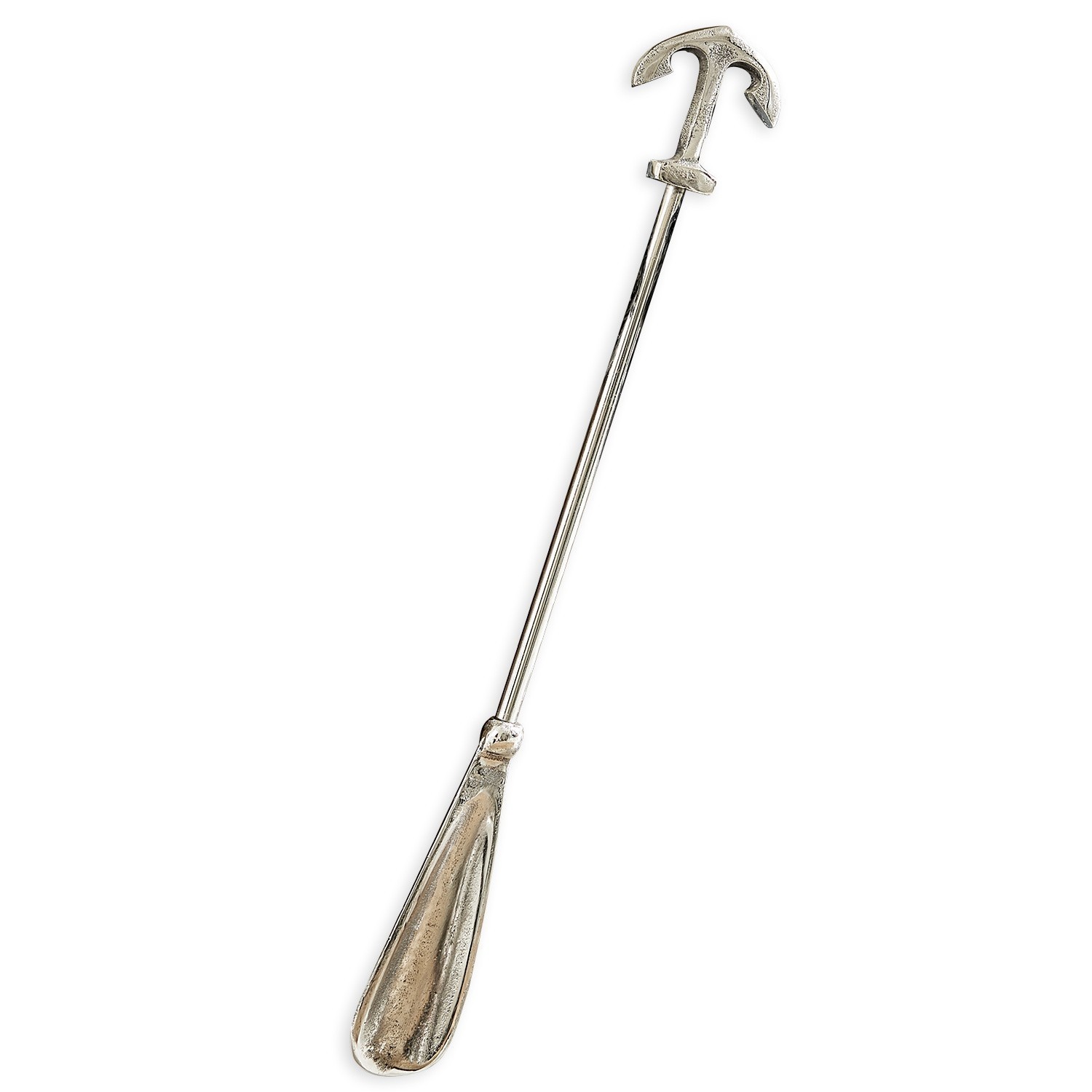 Schoenlepel Priam Zilverkleurige metalen schoenlepel met ankerhandvat, praktisch huishoudaccessoire