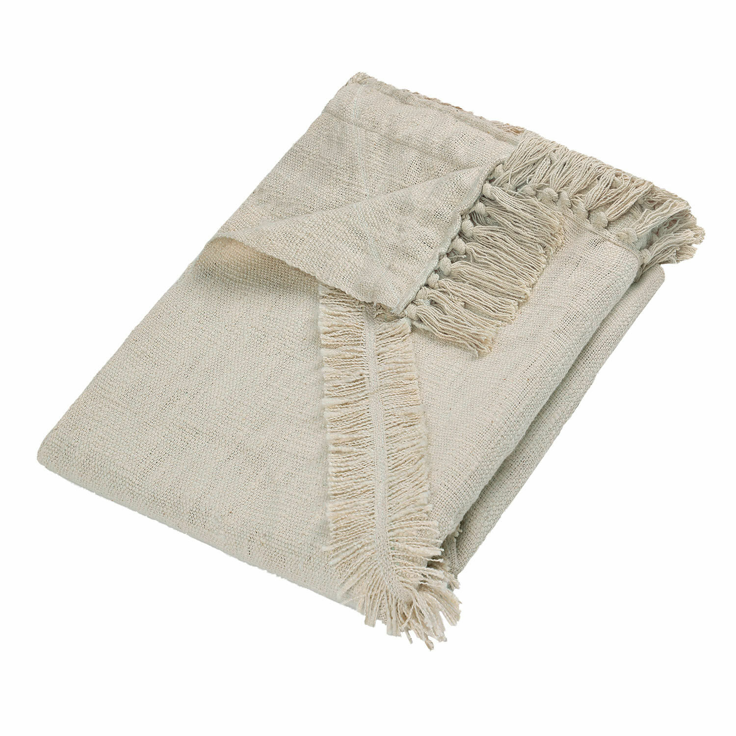 Plaid Freya Beige plaid van natuurlijke stof met franjes, zacht en decoratief voor interieur