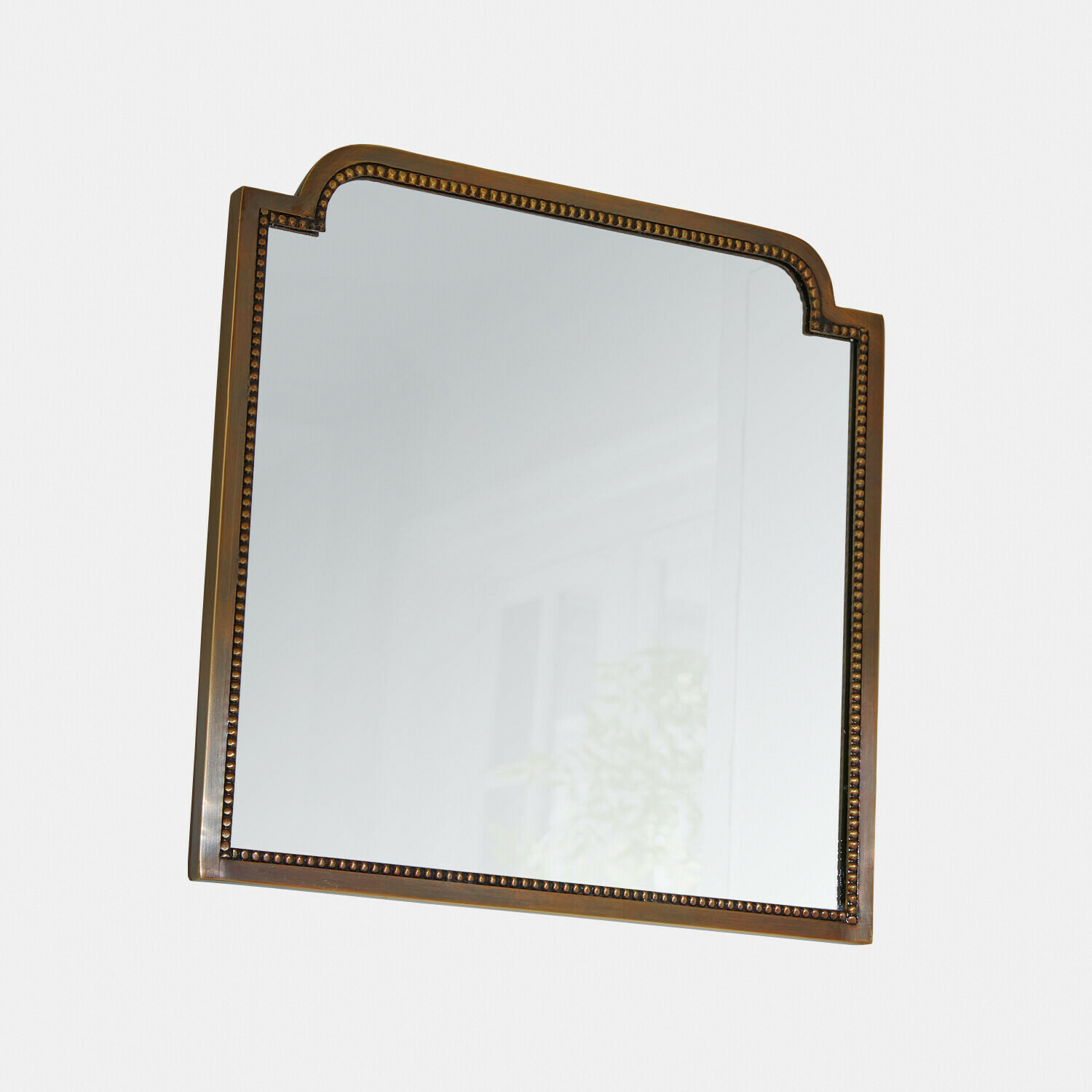 Vierkante spiegel met vintage messing lijst en decoratief patroon van glas