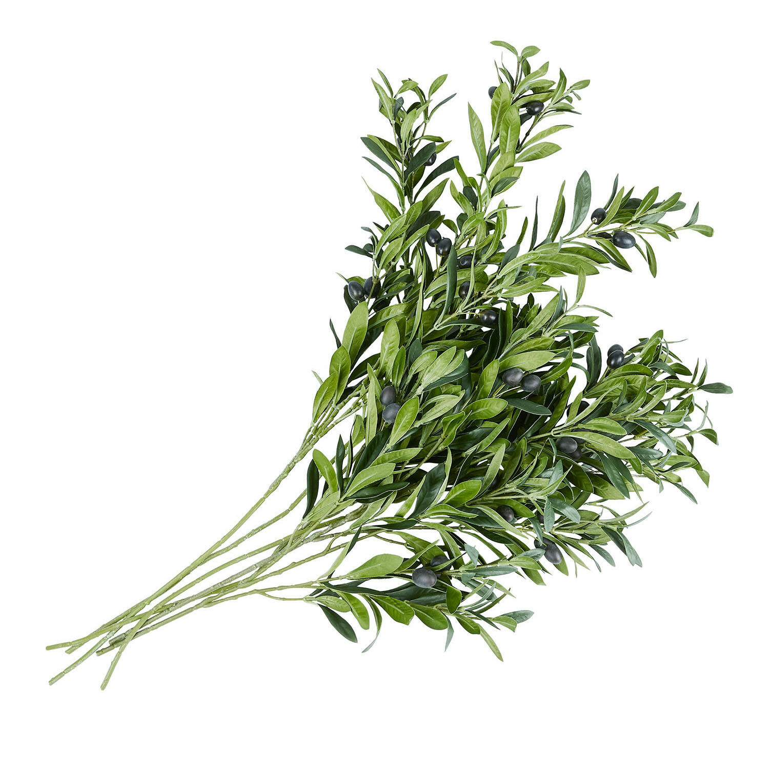 Set van 6 decoratieve olijftakken met groene bladeren en zwarte olijven voor interieurdecoratie