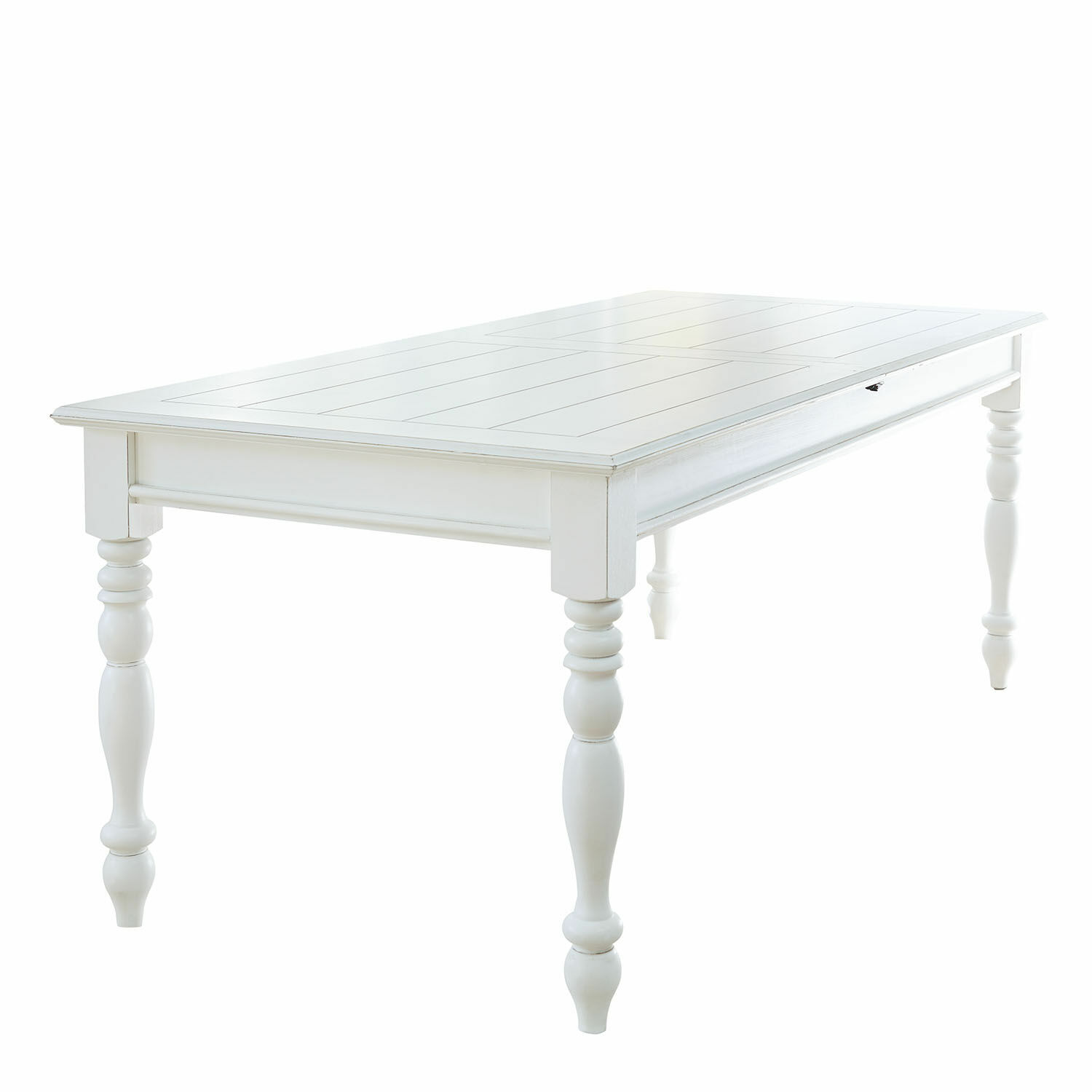 Tafel Thurleigh Witte houten tafel met gedraaide poten en eenvoudig blad, eetkamermeubel