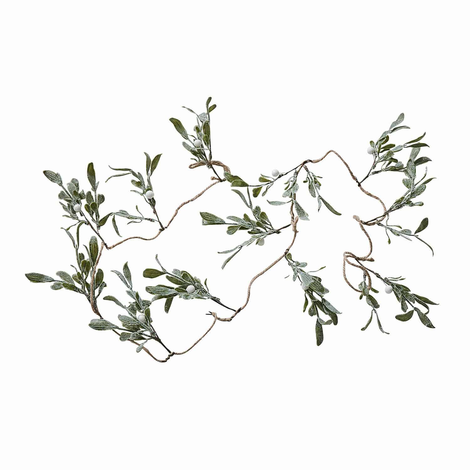 Guirlande Mistletoe Guirlande van groene bladeren en witte bessen aan touw, natuurlijke kerstdecoratie