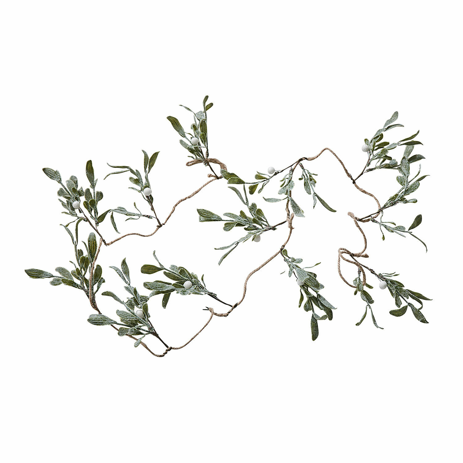 Guirlande Mistletoe Guirlande van groene bladeren en witte bessen aan touw, natuurlijke kerstdecoratie